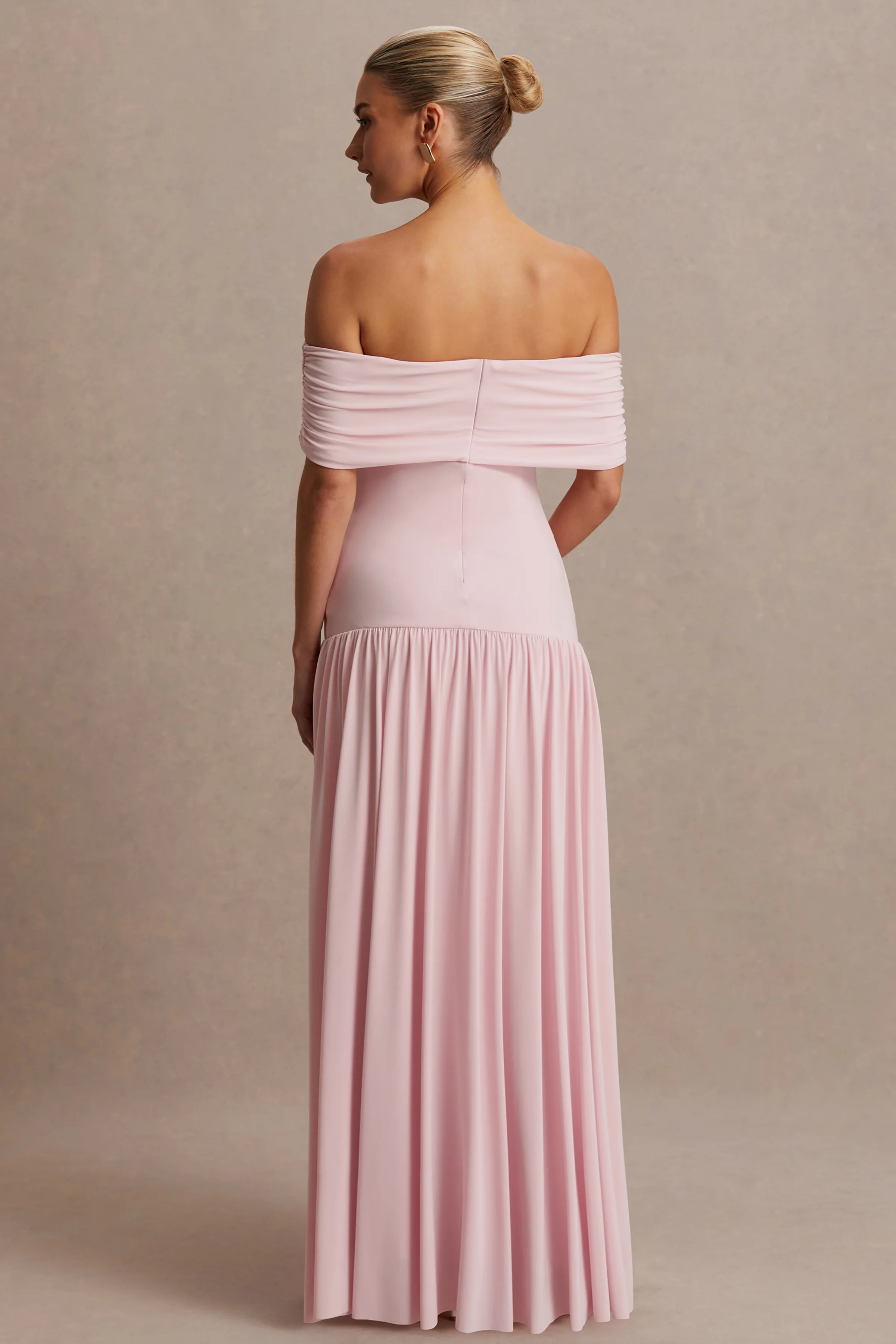 Juliette | Blush Pink Bardot-Neck Maternity Maxi Dress With Drop-Waist - Image 2