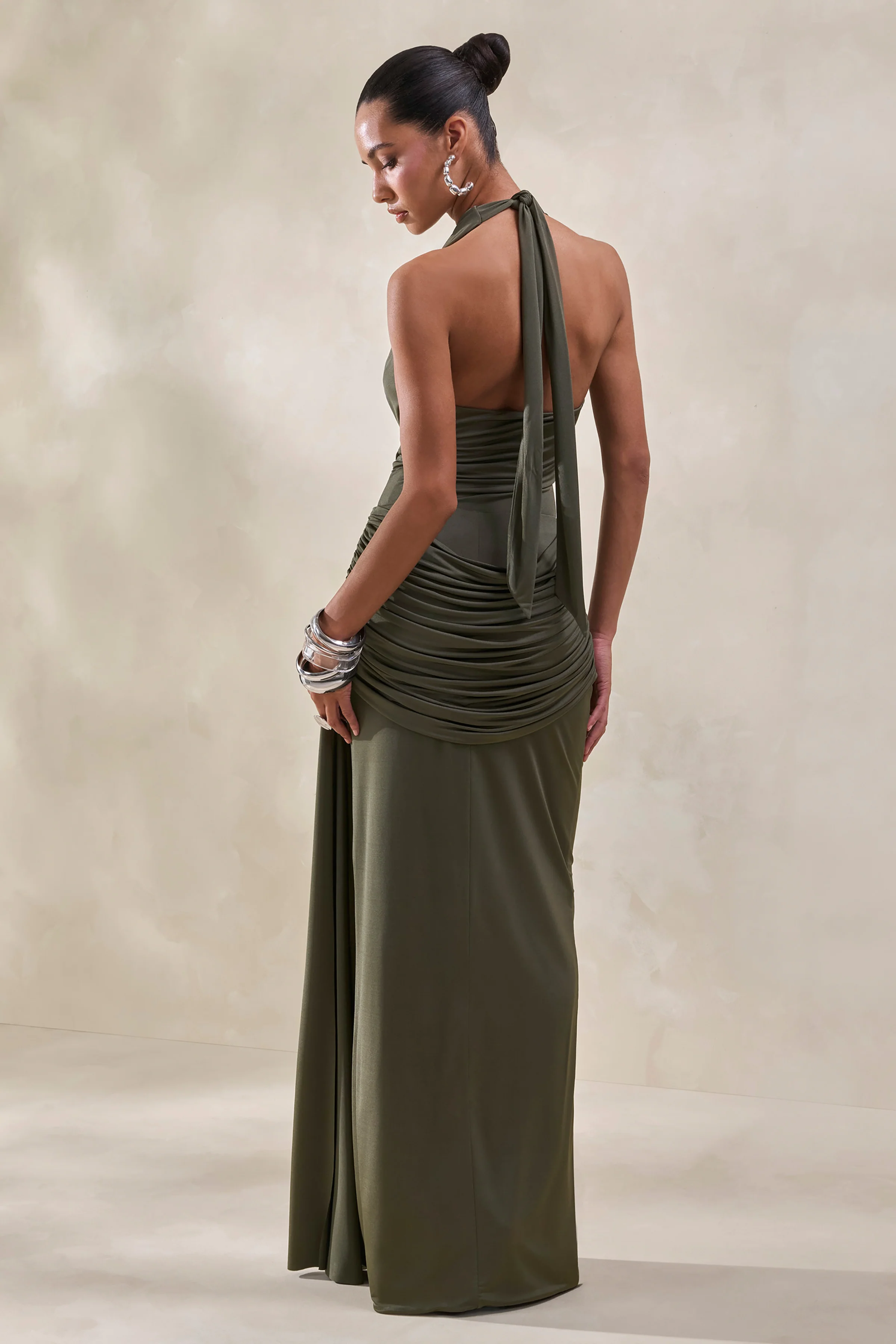 Kavya | Khaki Extreme Plunge Neck Thong Bodysuit - Image 3