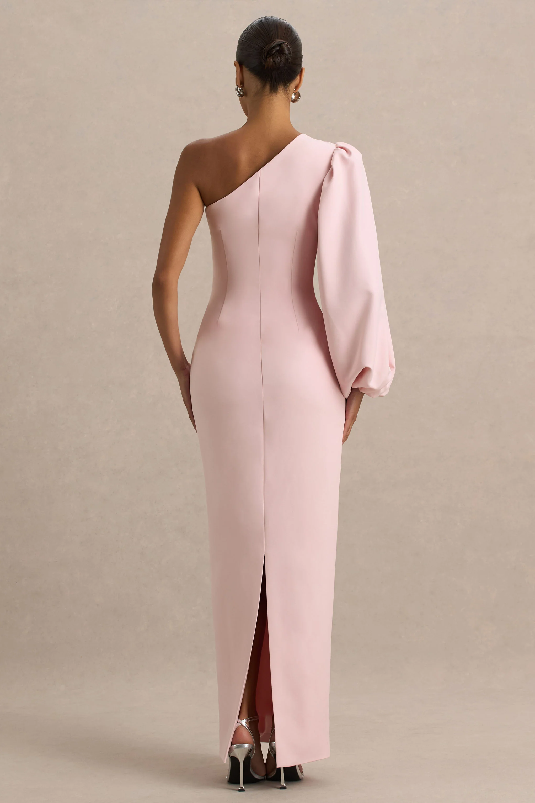 Kellis | Pink Asymmetric Maxi Dress With Balloon Sleeve - Image 2