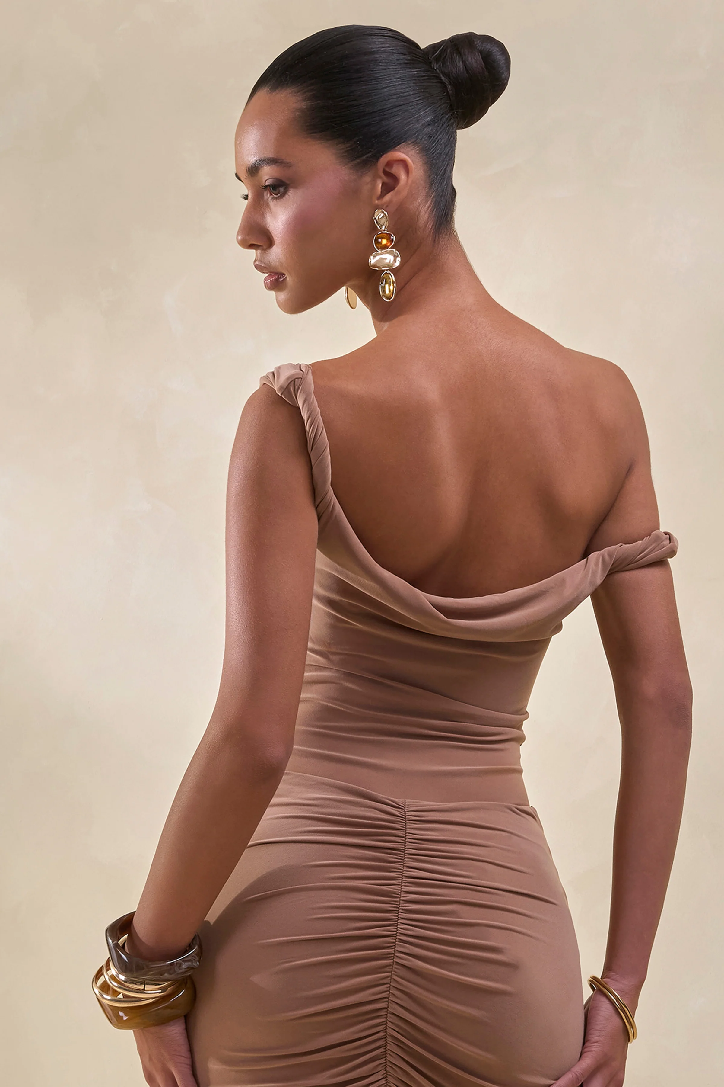 Kesia | Brown Twisted Asymmetric Thong Bodysuit - Image 2