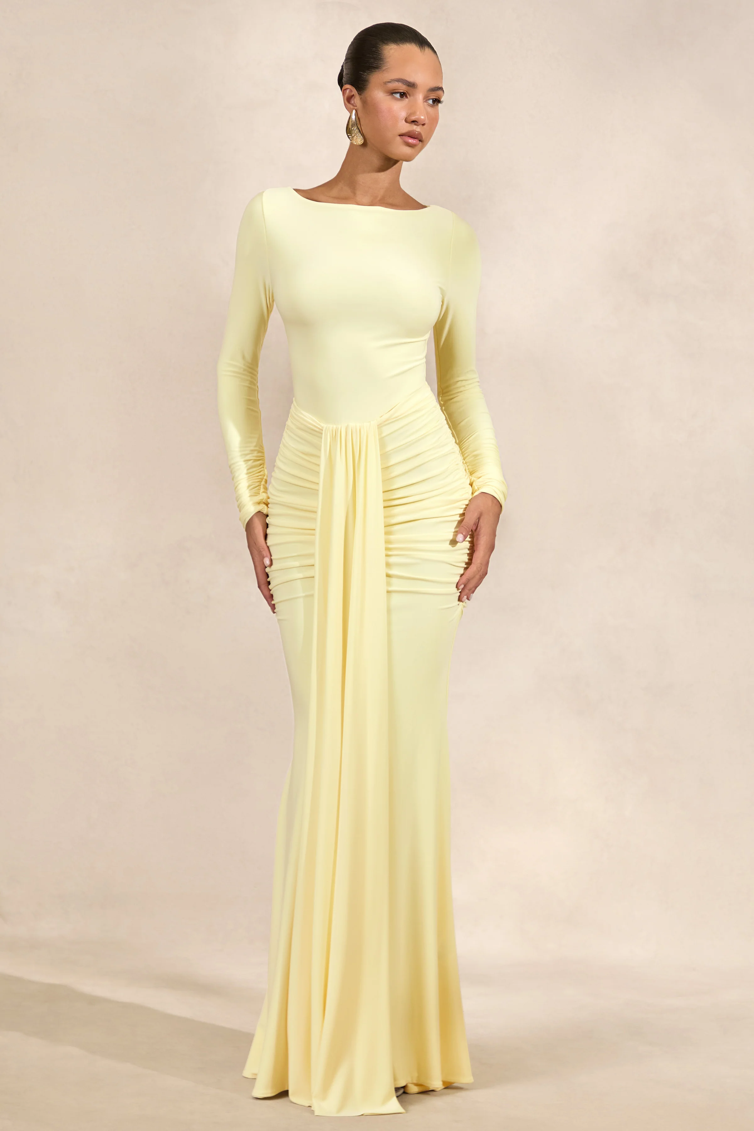 Liatris | Lemon Wide-Neck Maxi-Dress With Gathered-Detailing - Image 3