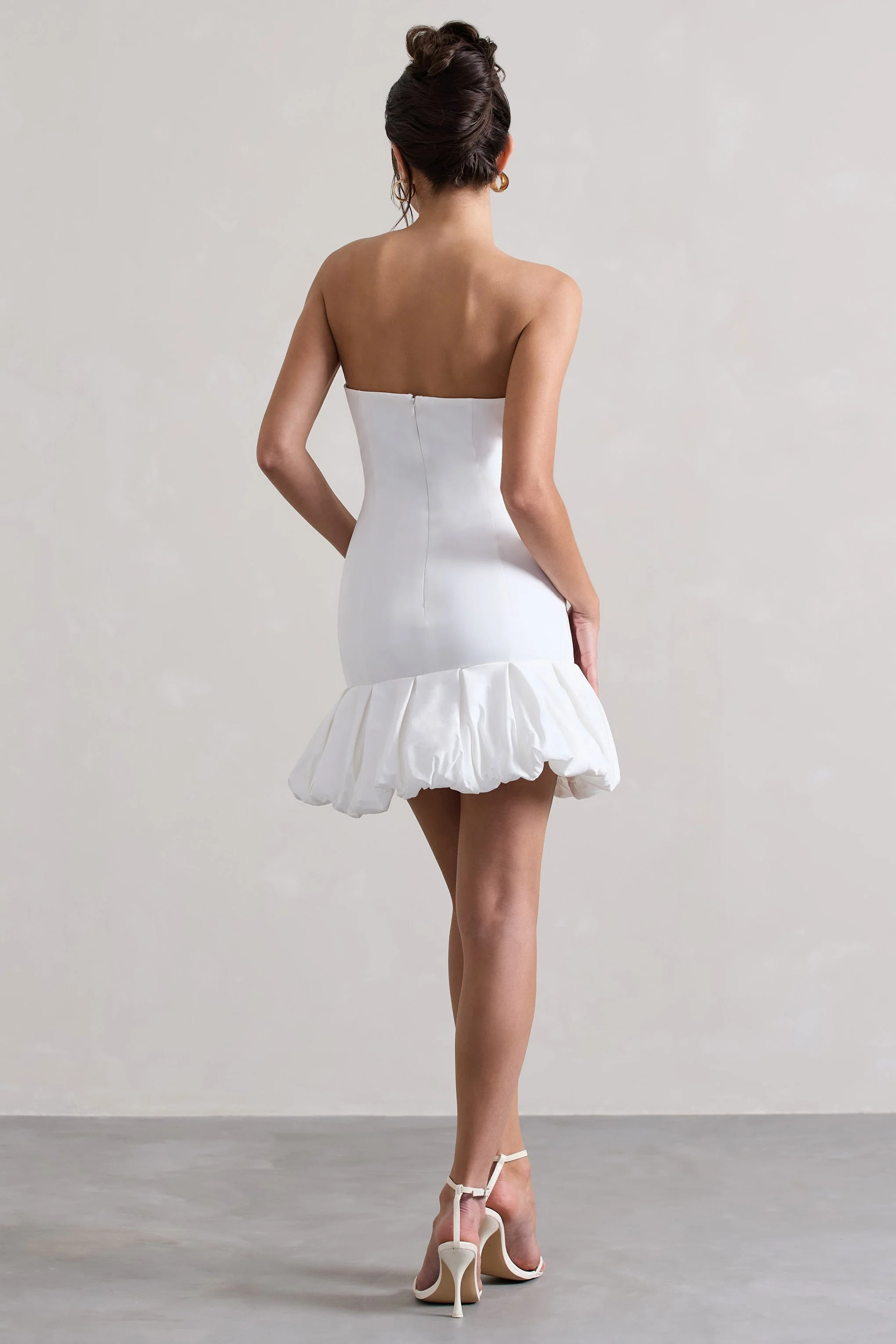 Liscia | White Bandeau Mini Dress With Ruffle Trim - Image 2