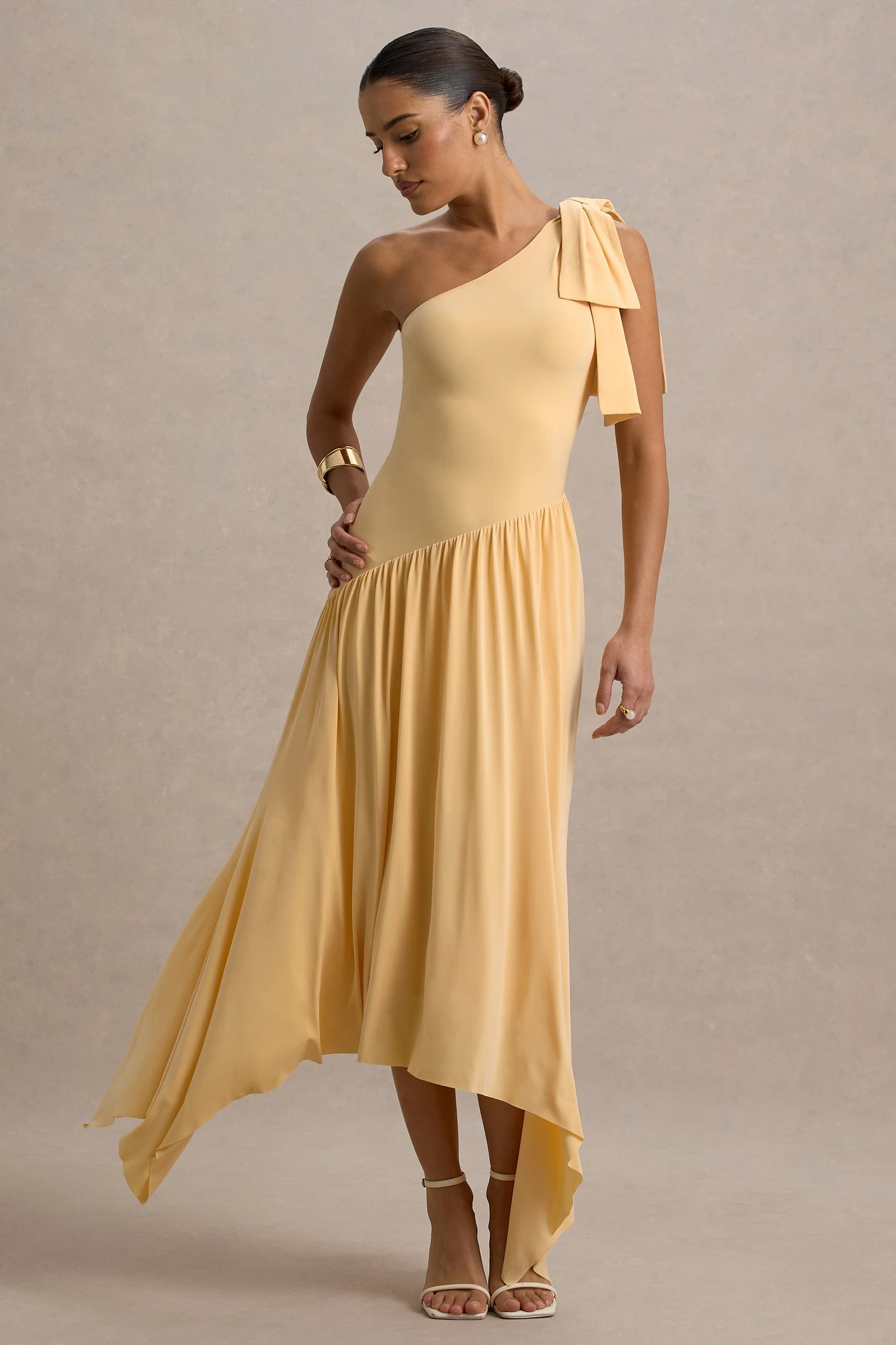 Lotus Love | Orange One-Shoulder Hanky-Hem Maxi Dress With Bow - Image 2