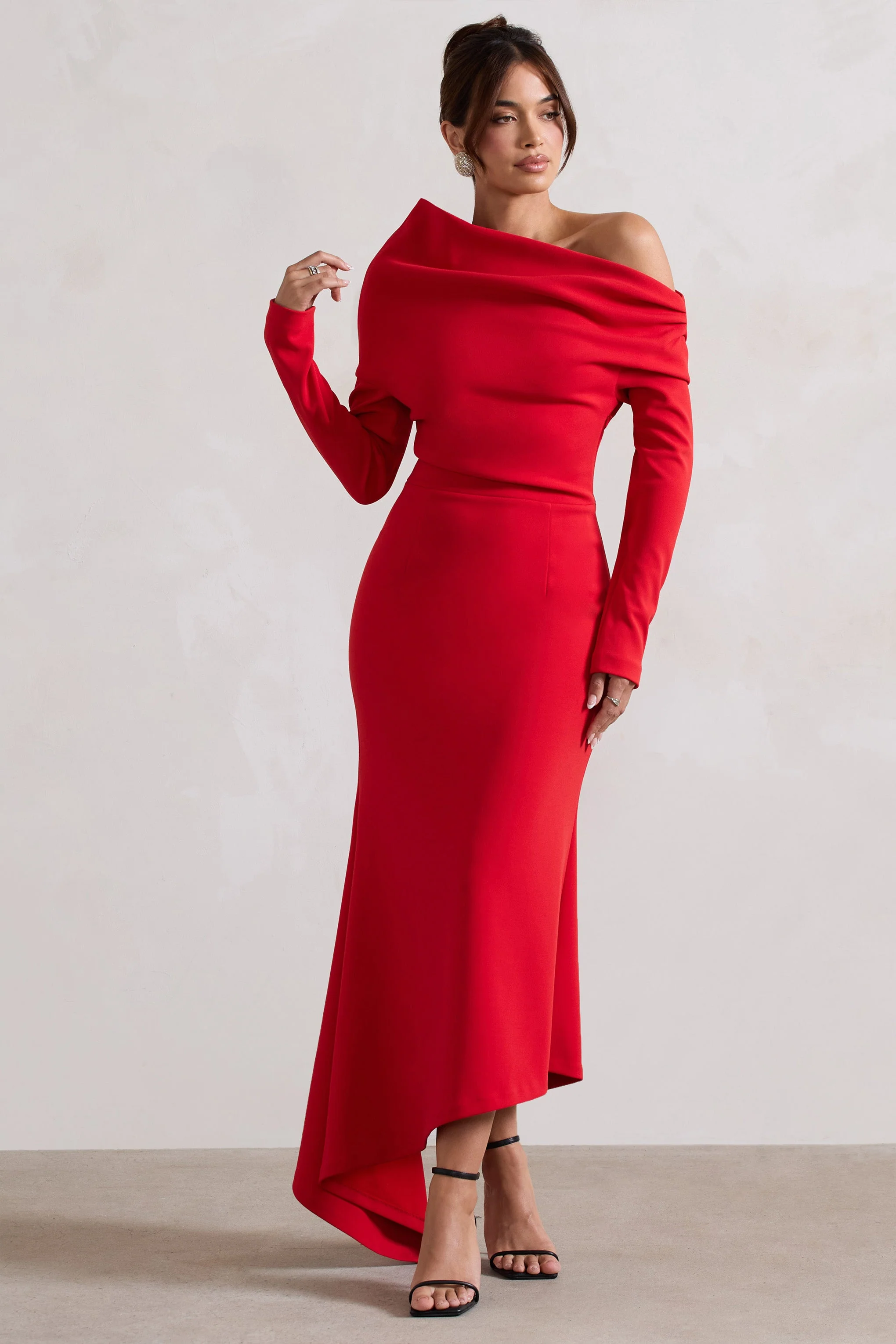 Lou | Red One-Shoulder Asymmetric Maxi Dress - Image 4