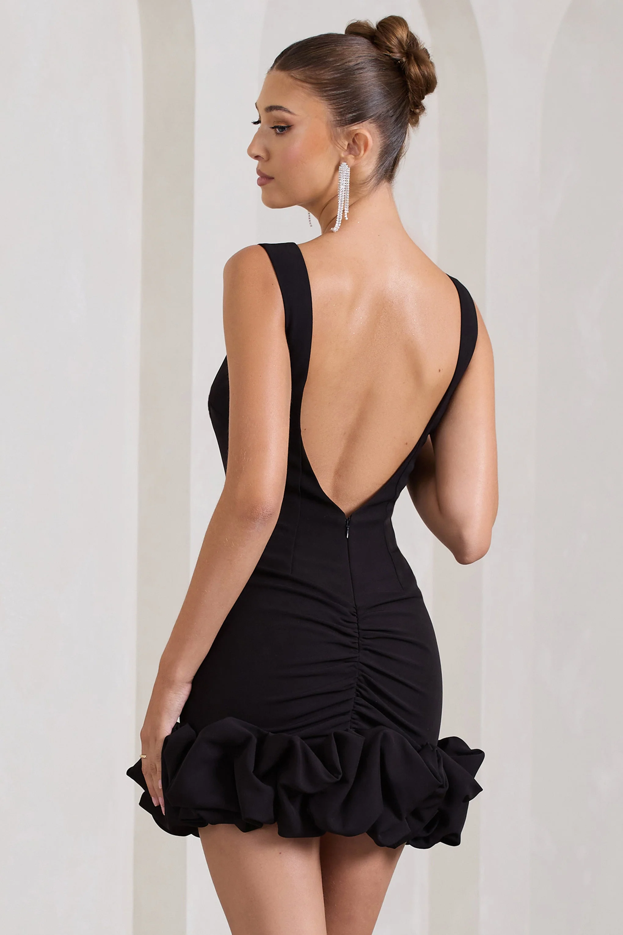 Lucy | Black Strappy Mini Dress With Ruffle Trim - Image 3