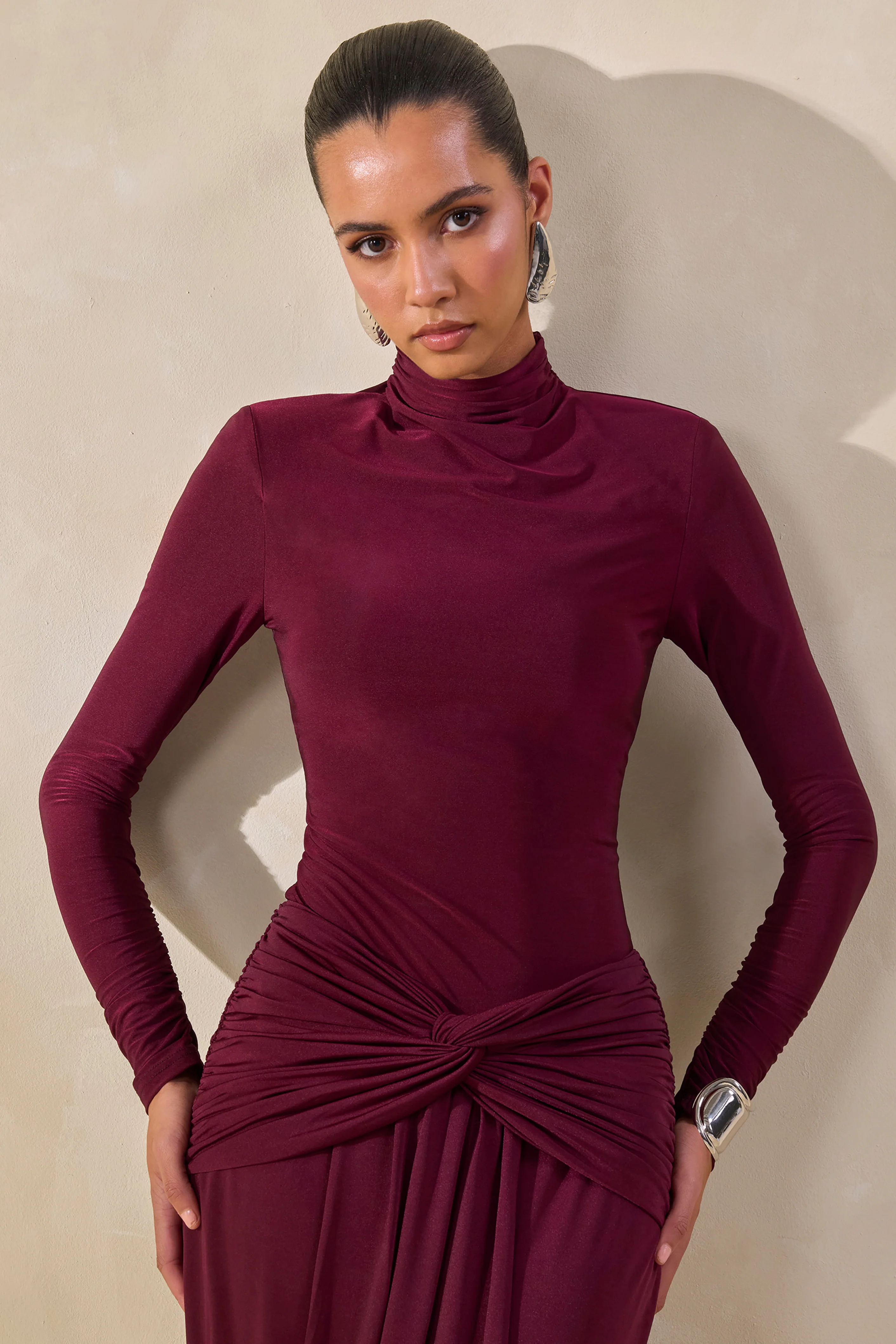 Lyanna | Burgundy Turtle-Neck Thong Bodysuit