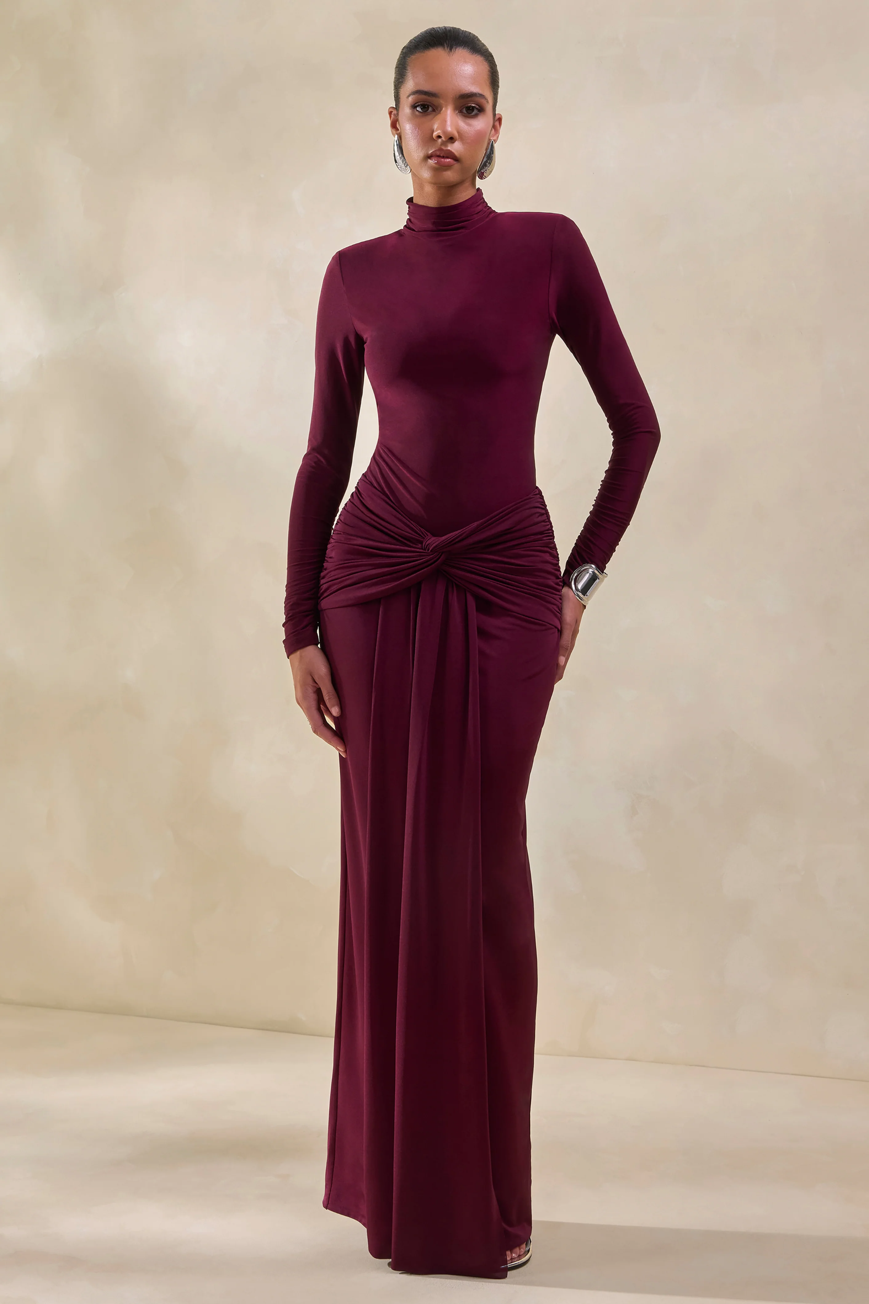 Lyanna | Burgundy Turtle-Neck Thong Bodysuit - Image 3