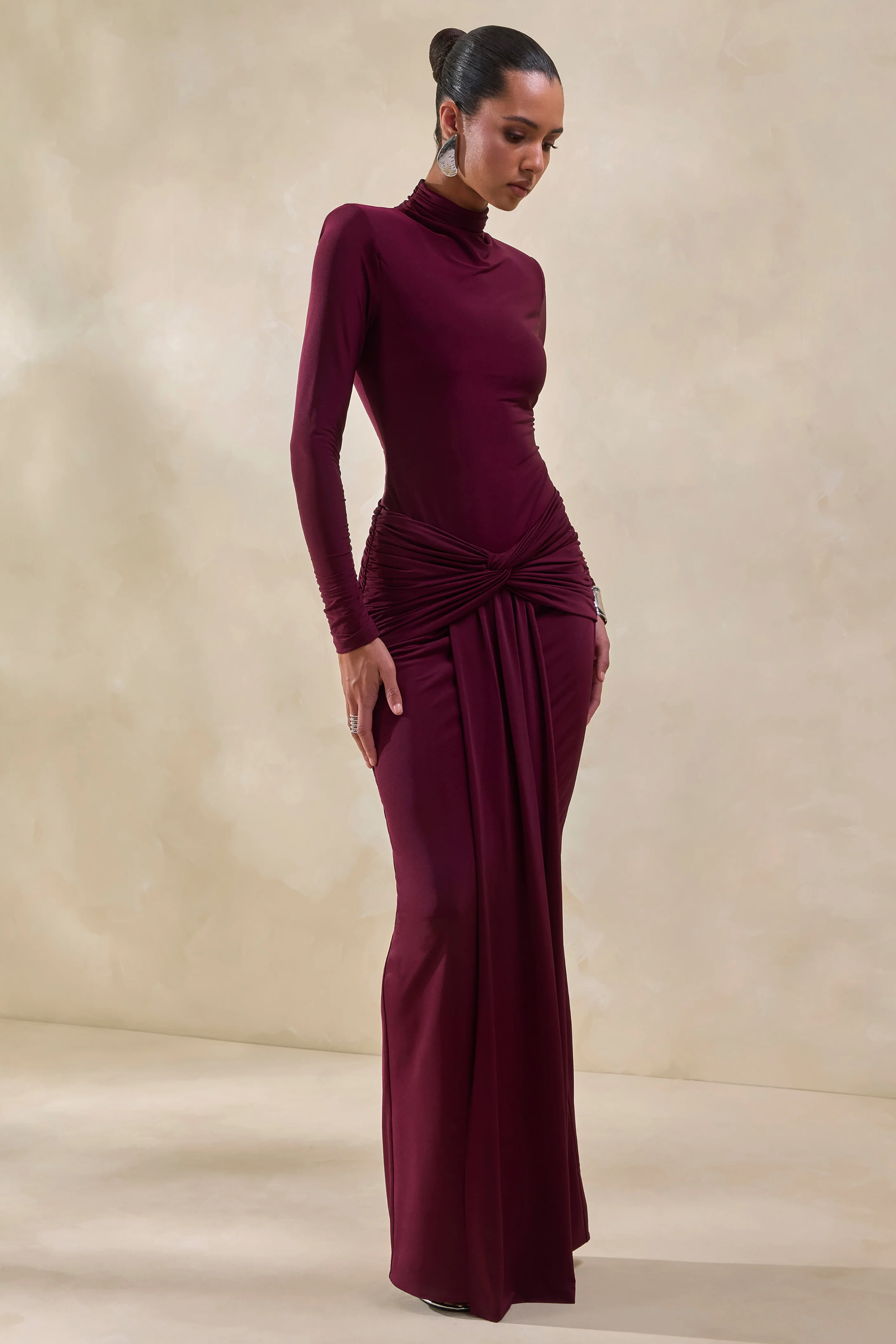 Lyanna | Burgundy Turtle-Neck Thong Bodysuit - Image 4