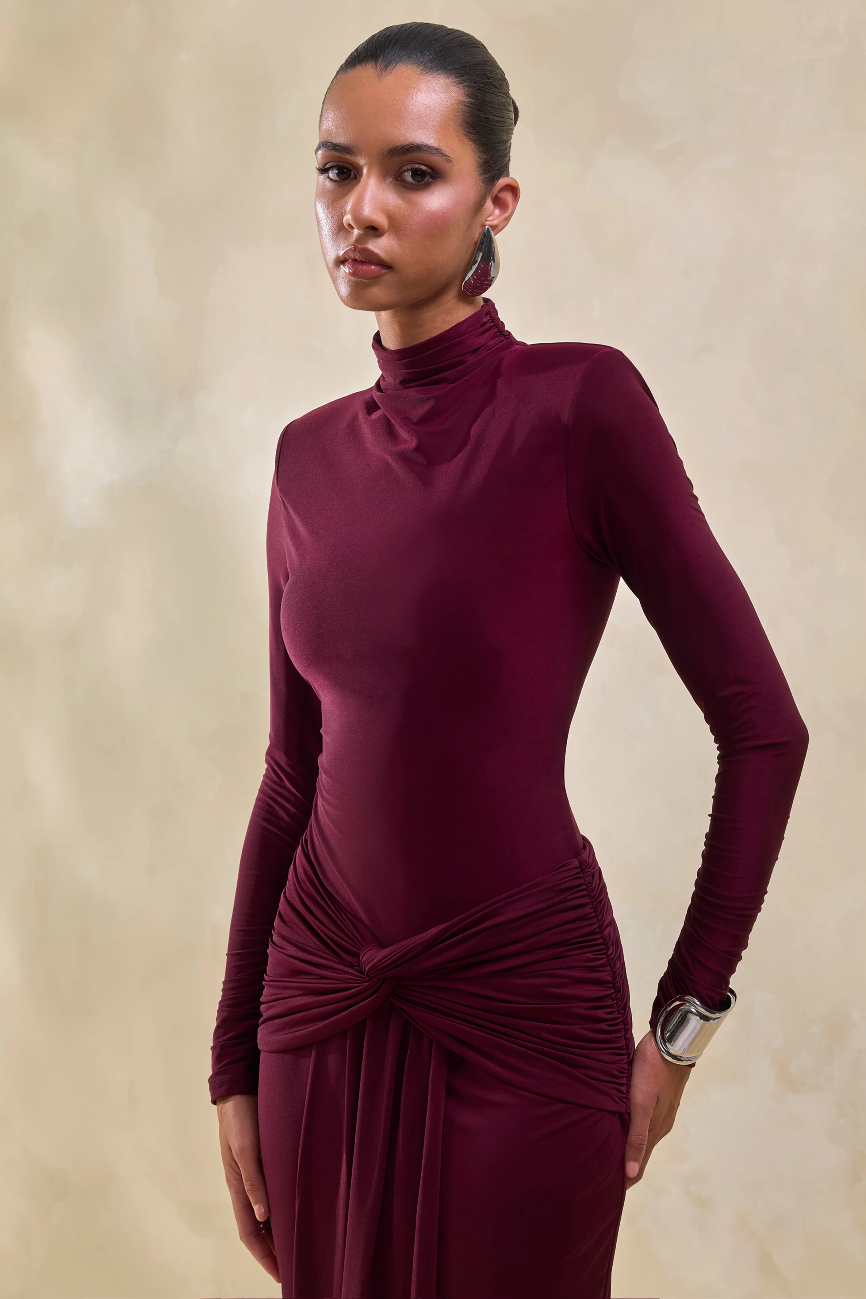 Lyanna | Burgundy Turtle-Neck Thong Bodysuit - Image 5