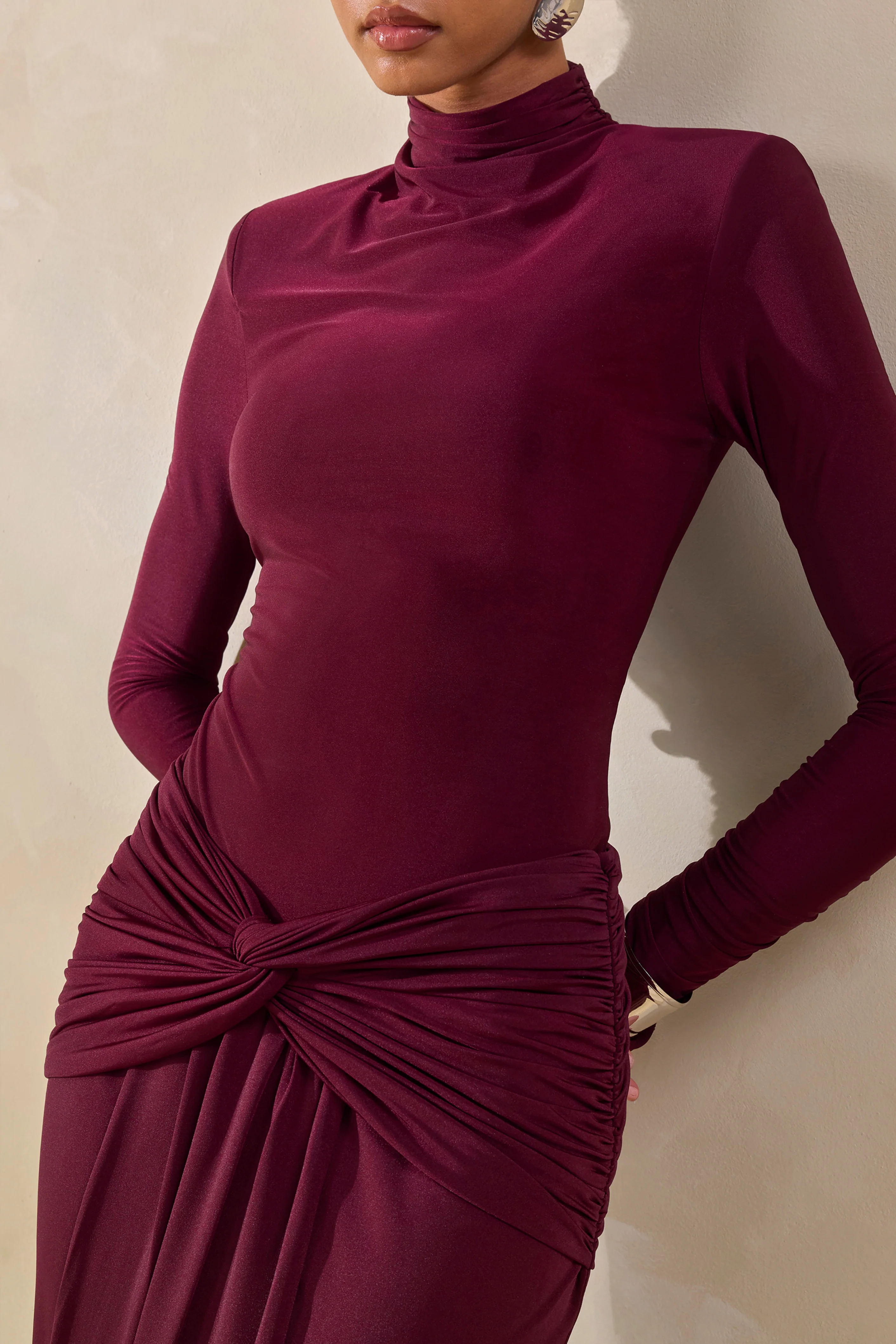Lyanna | Burgundy Turtle-Neck Thong Bodysuit - Image 6