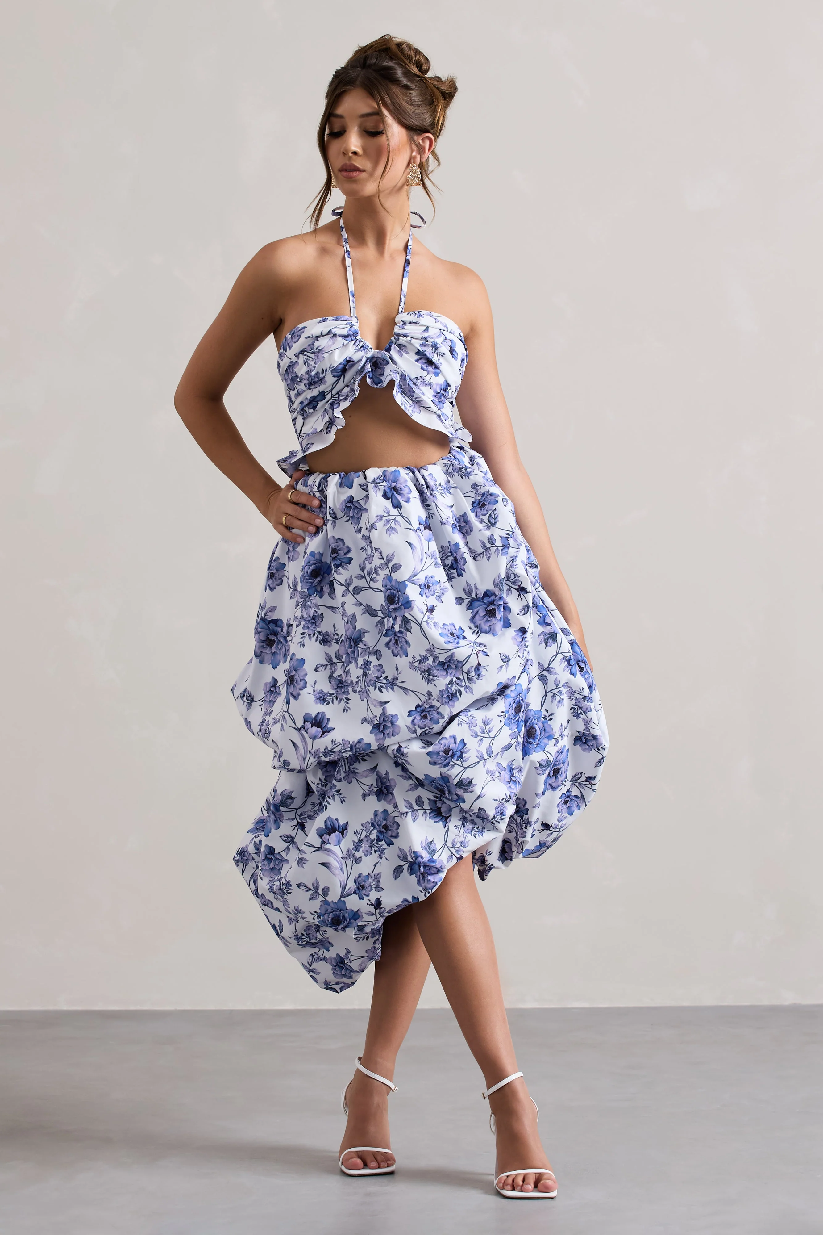 Make Waves | Floral Print Volume High-Low Midi Skirt - Image 4