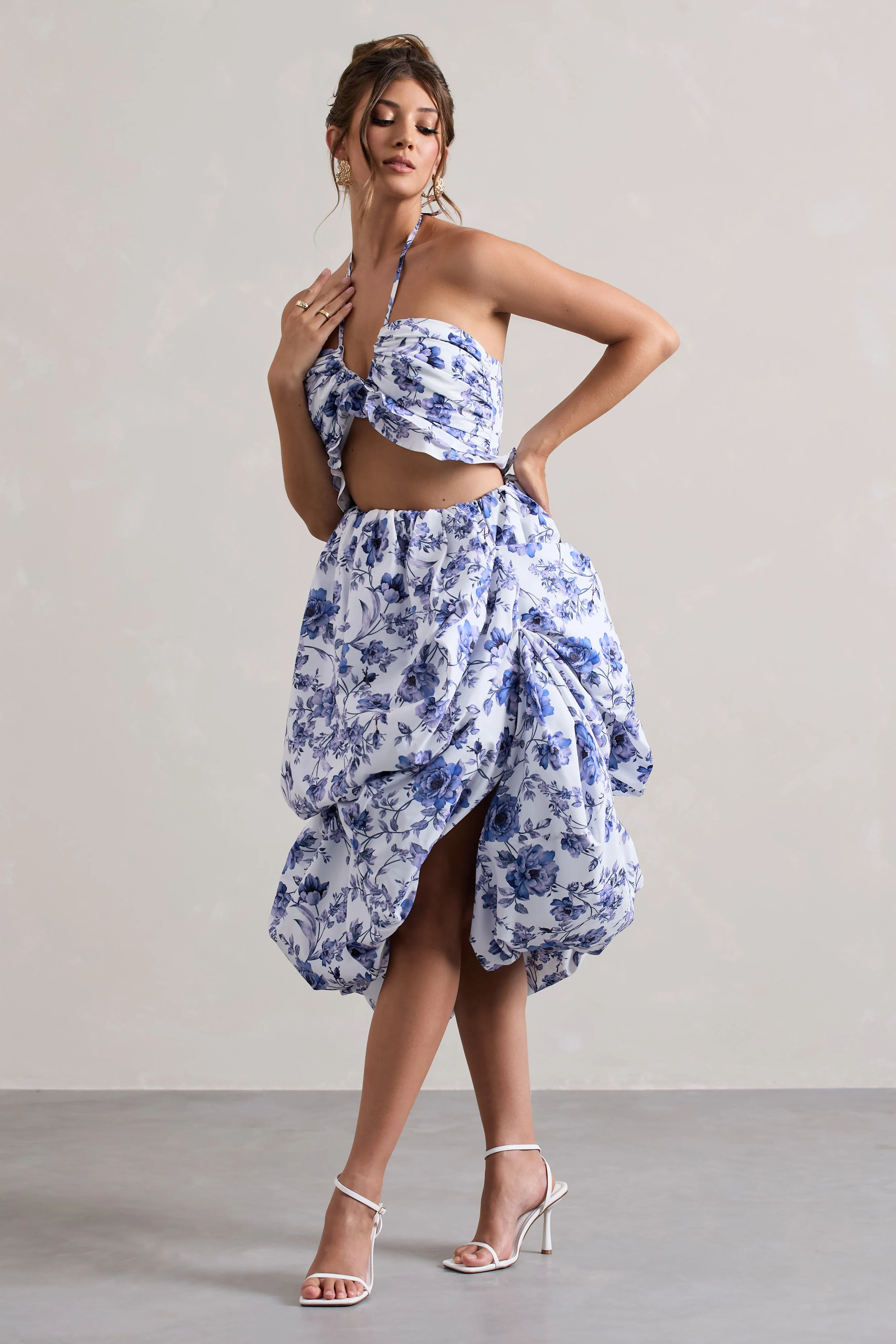 Make Waves | Floral Print Volume High-Low Midi Skirt - Image 5