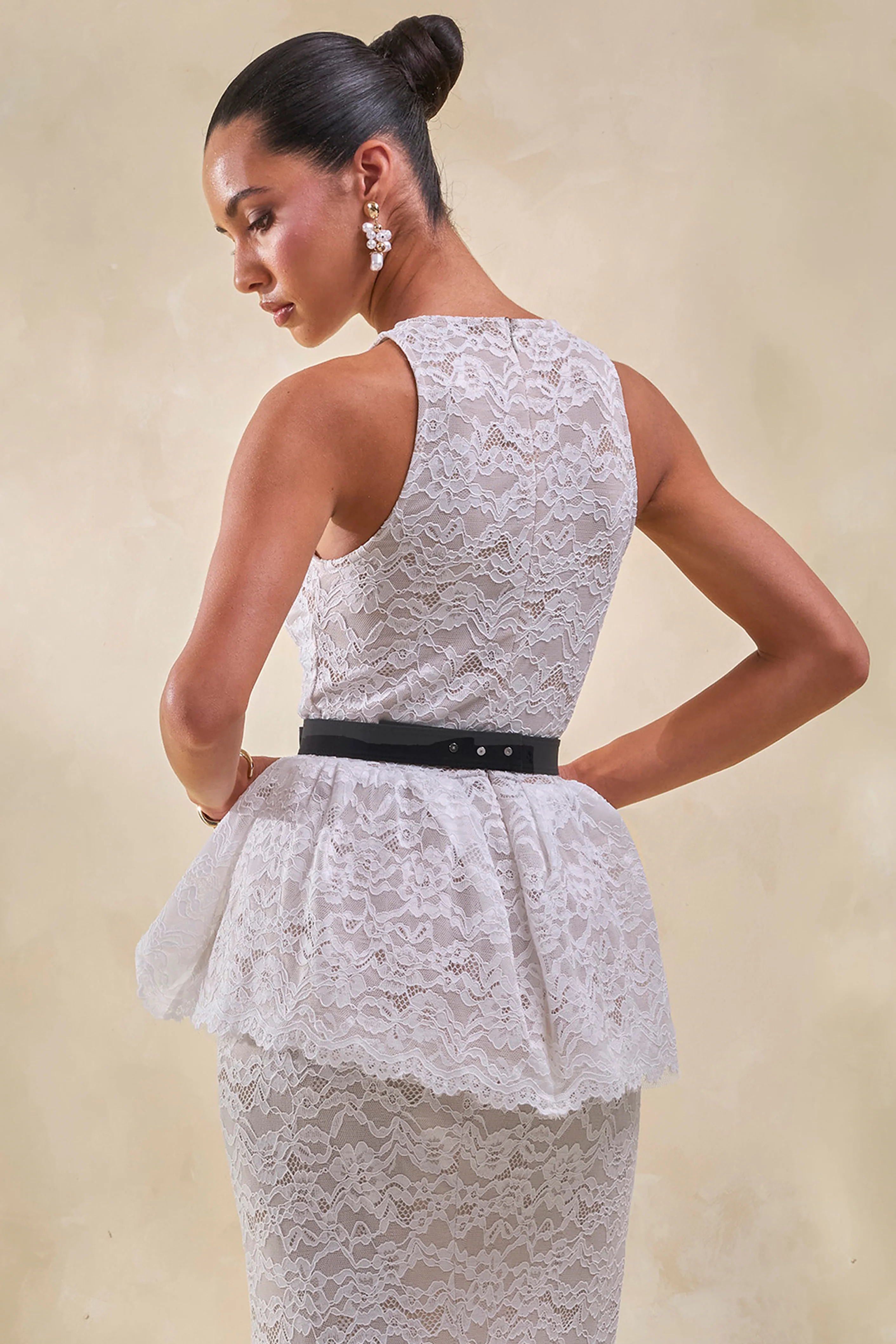 Malisse | White Lace Round-Neck Top With Belt-Detail - Image 2