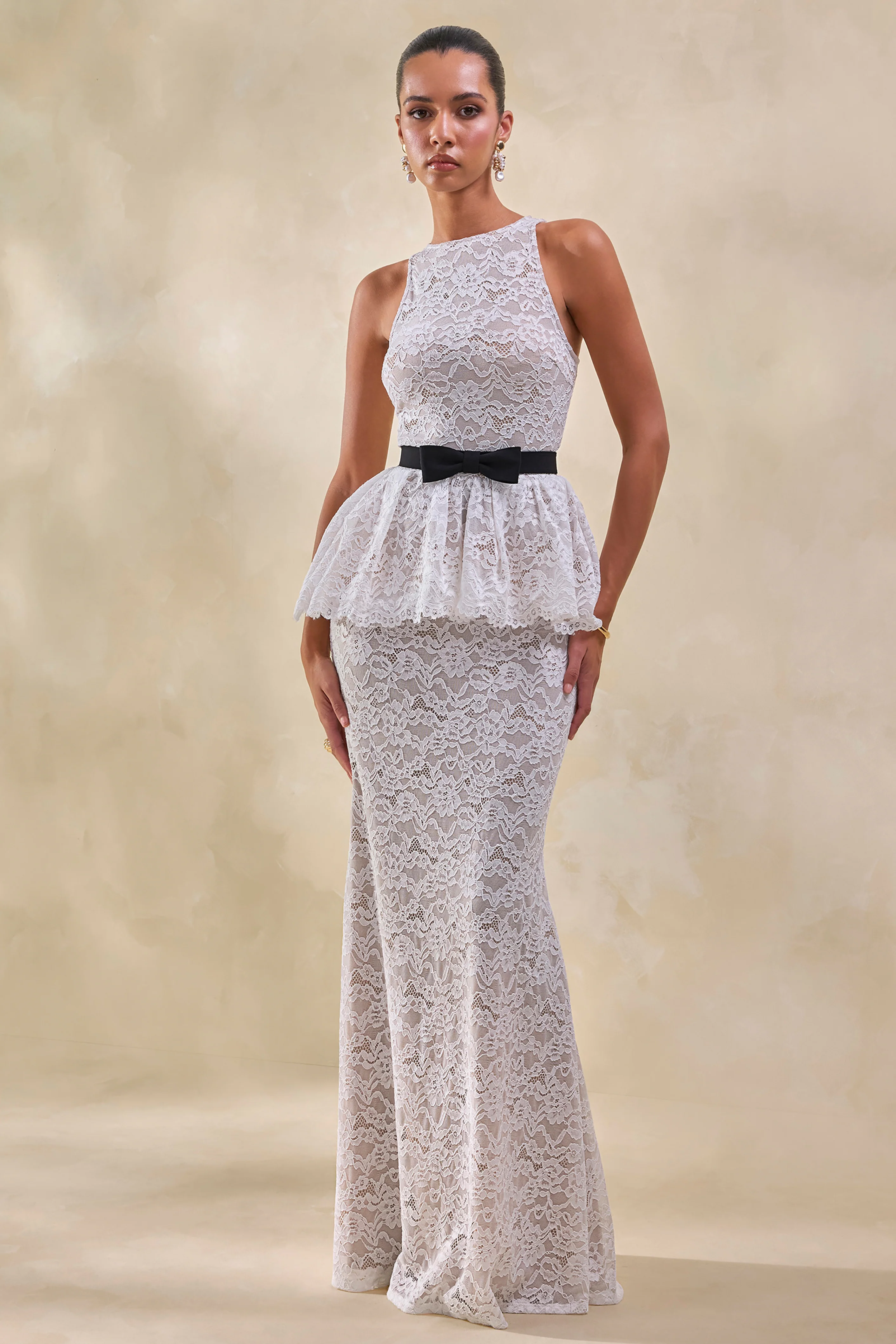 Malisse | White Lace Round-Neck Top With Belt-Detail - Image 3