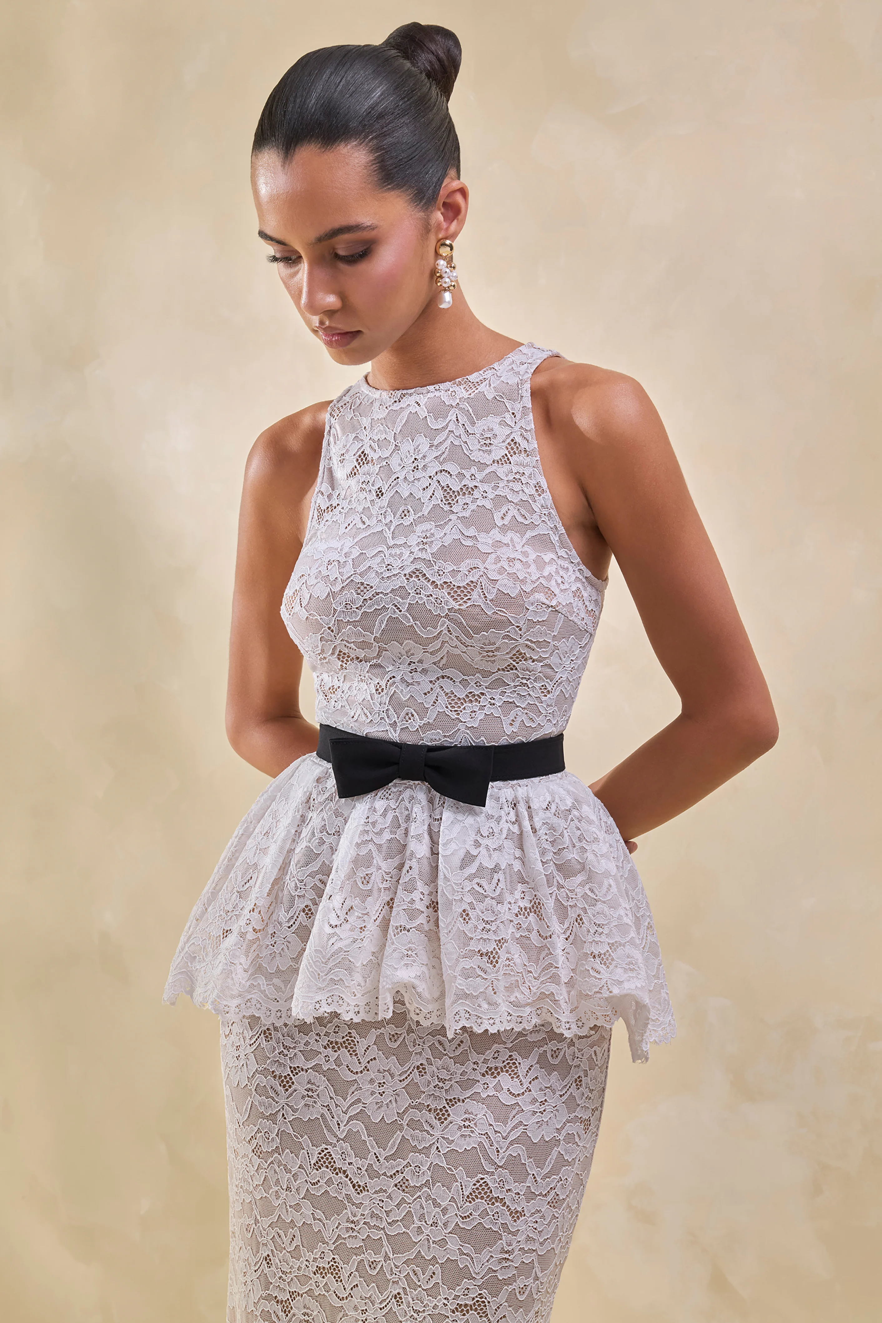Malisse | White Lace Round-Neck Top With Belt-Detail - Image 4