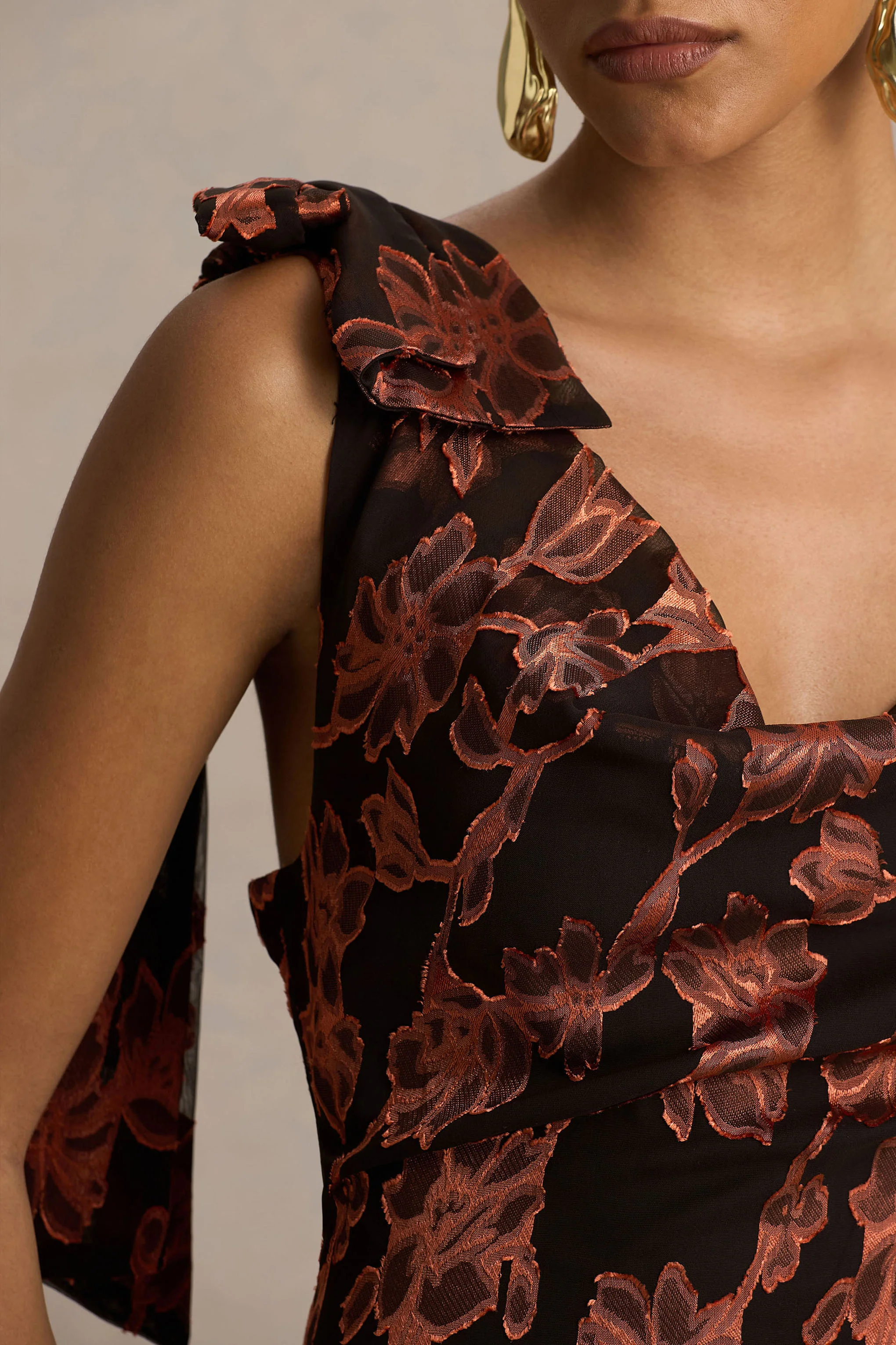 Mar | Black And Rust Cowl-Neck Maxi Dress With Bow Detail - Image 3