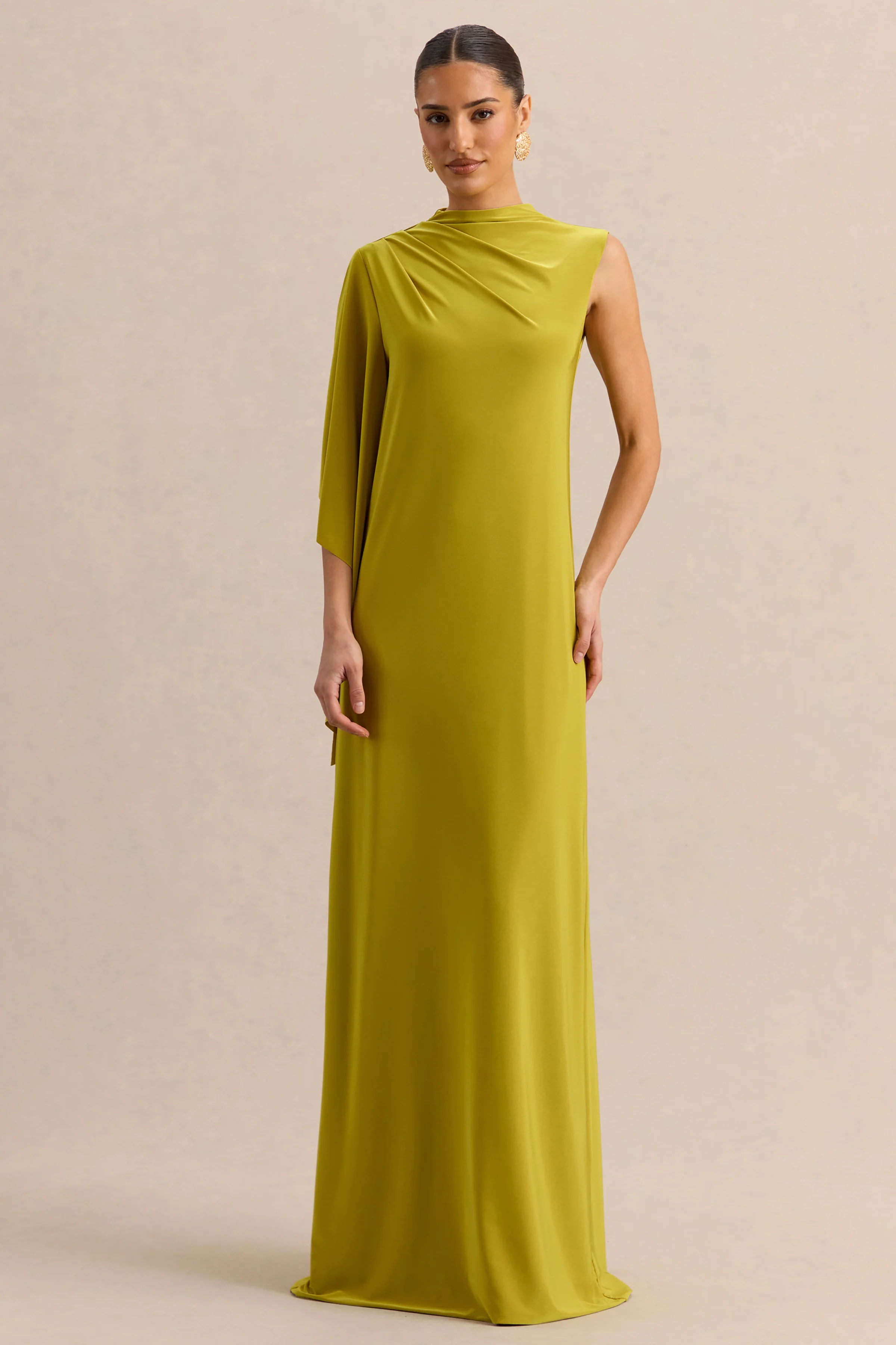 Marosia | Olive High-Neck Maxi Dress With Cape Sleeve - Image 5