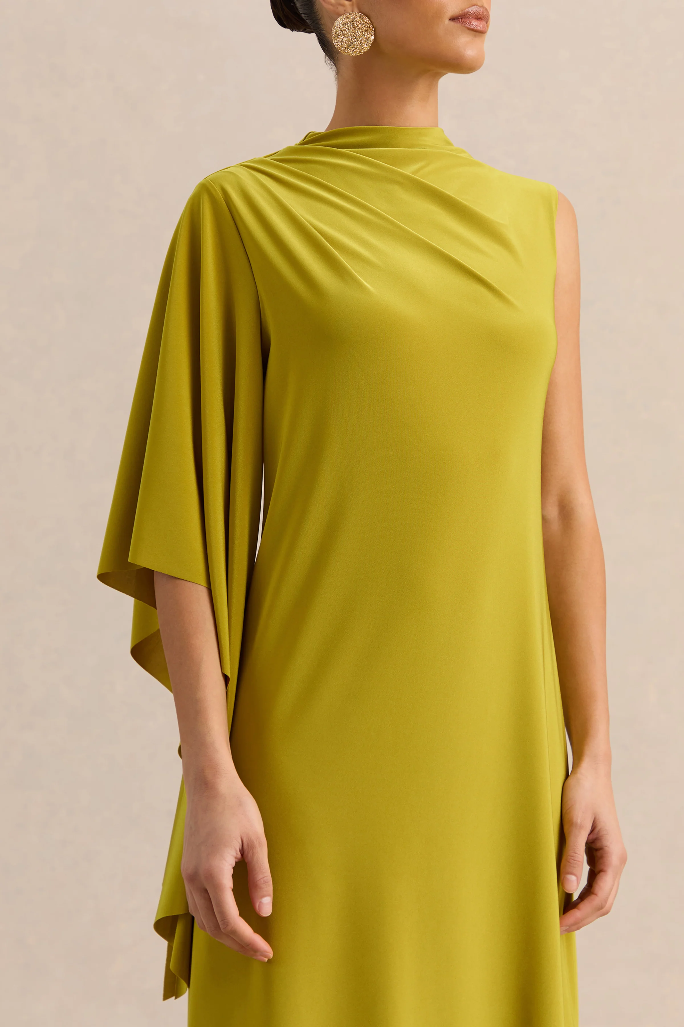 Marosia | Olive High-Neck Maxi Dress With Cape Sleeve - Image 6