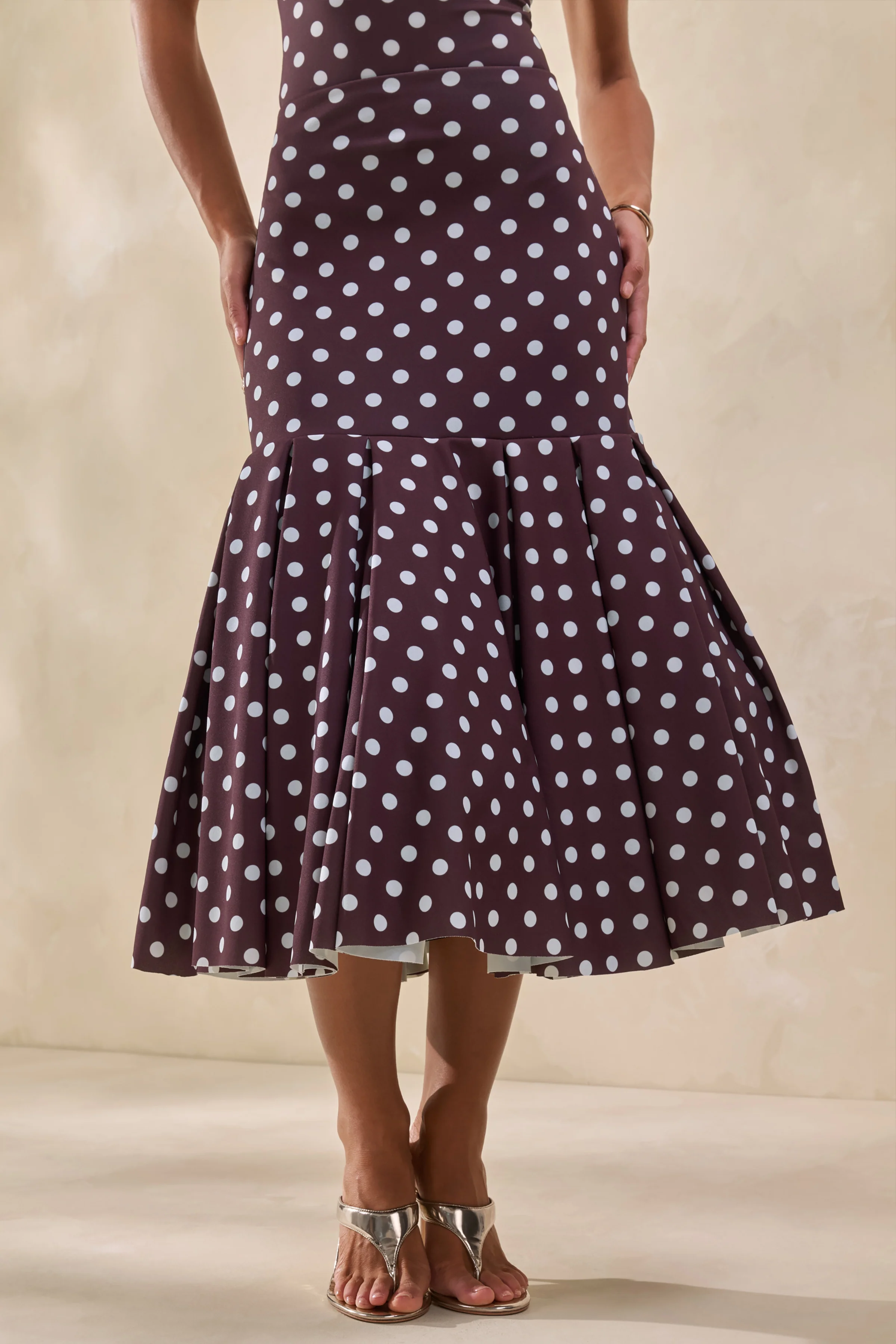 Masie | Brown Polka-Dot Midi Skirt With Drop-Waist - Image 2