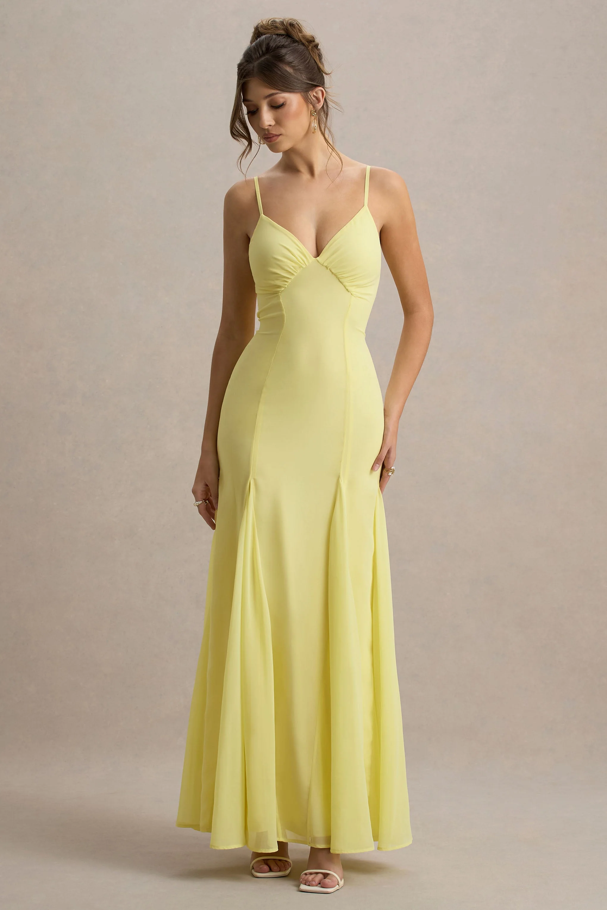 Massie | Lemon Chiffon Strappy Maxi Dress With Volume Hem - Image 5