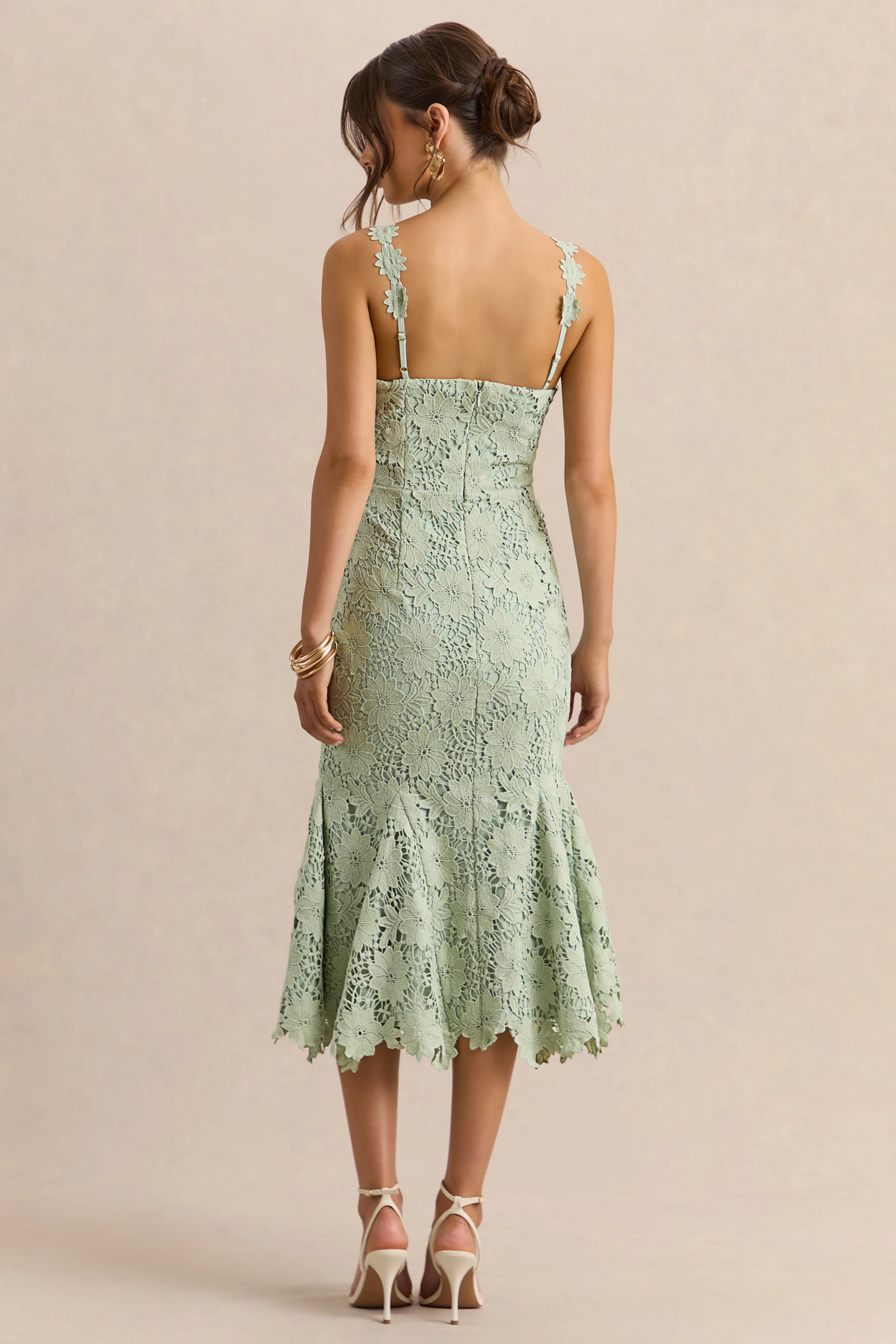 Melia | Sage Lace Scoop-Neck Midi Dress - Image 2