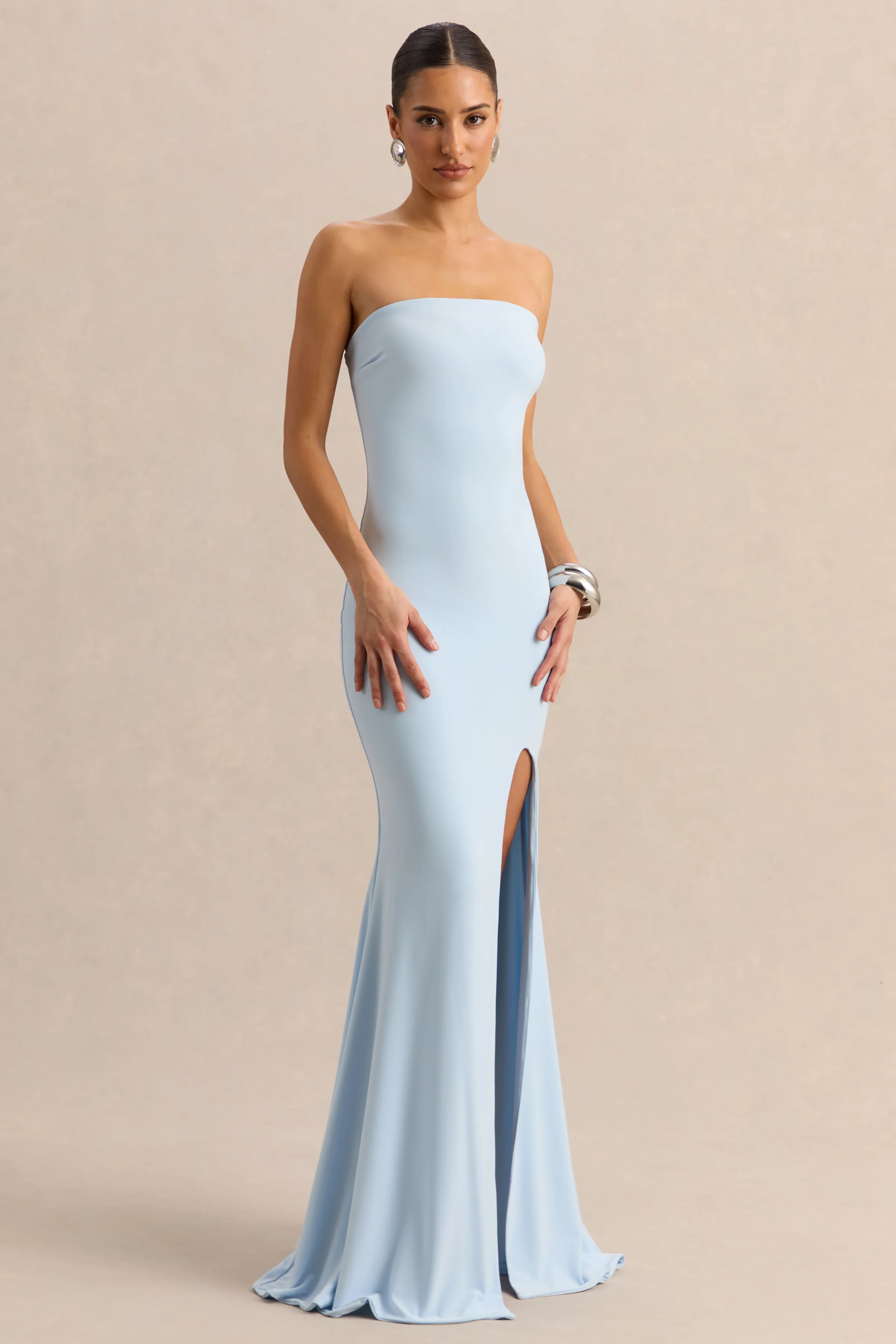 Melva | Powder Blue Bandeau Maxi Dress - Image 5