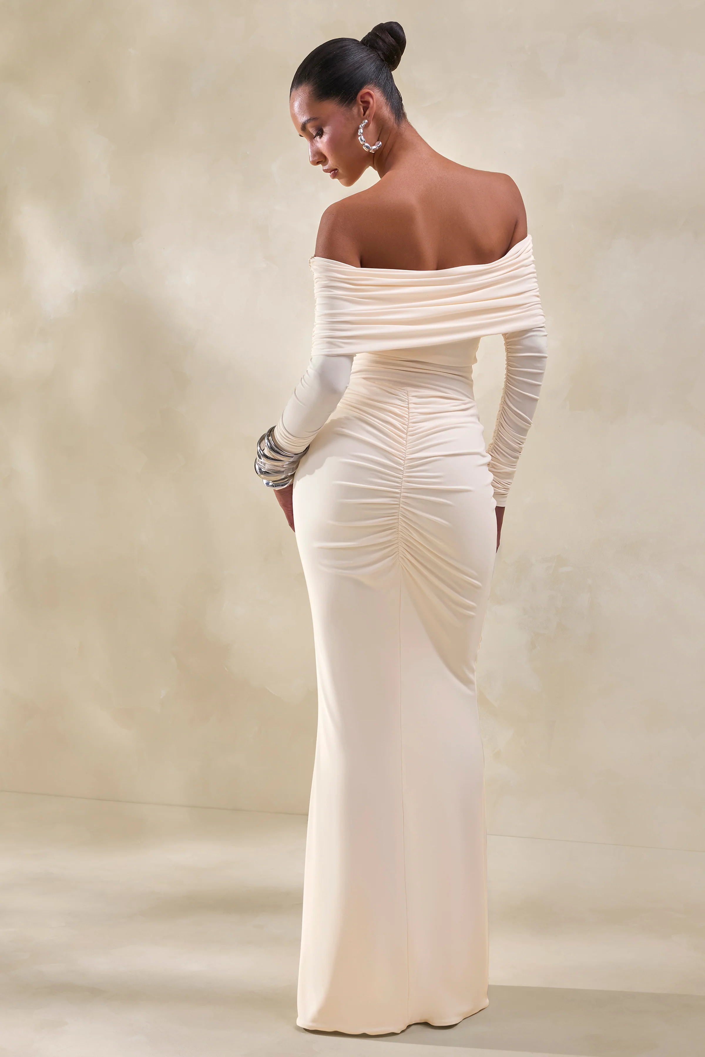 Micaela | Cream Ruched Maxi Skirt - Image 3