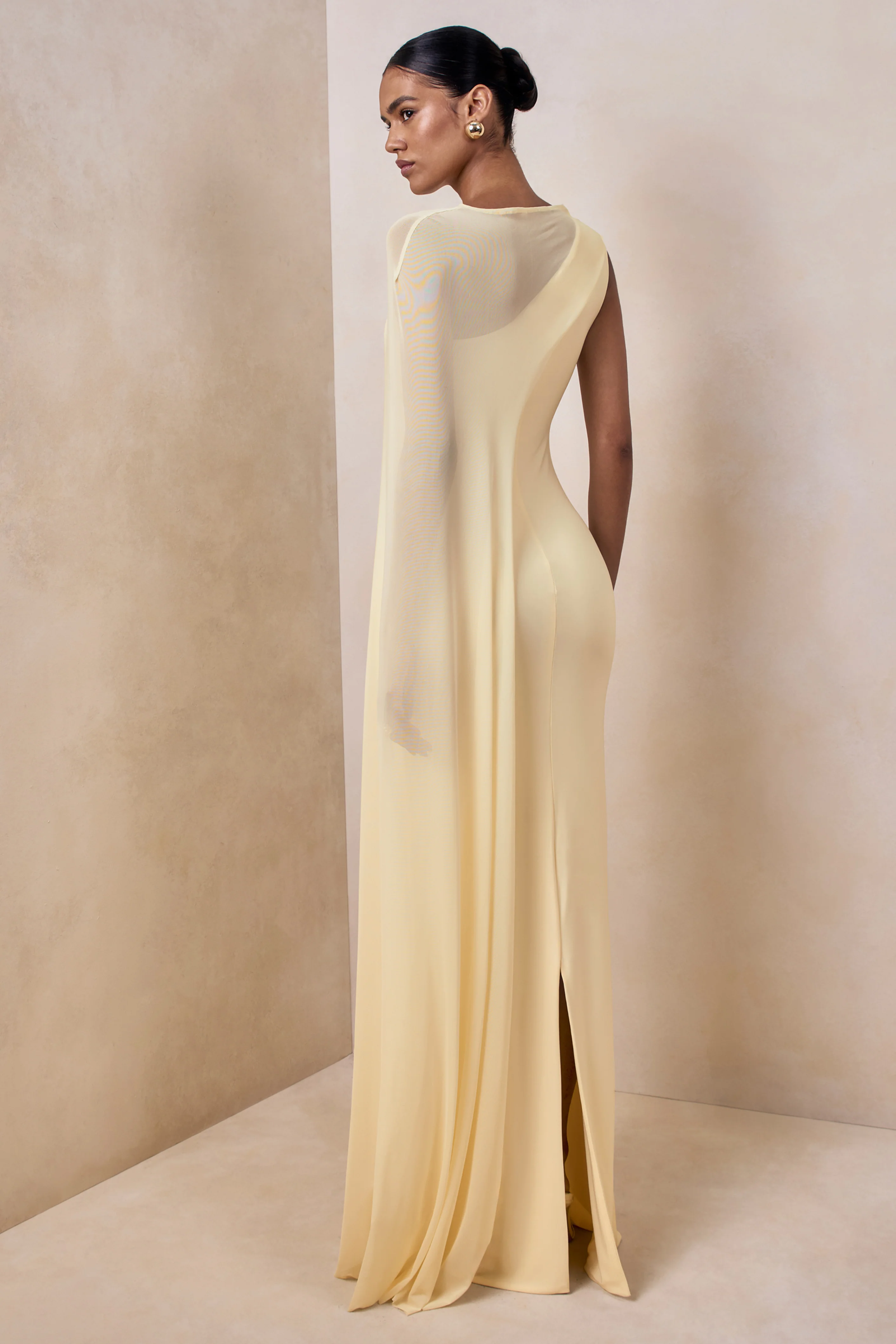 Mirelle | Lemon Boat-Neck Maxi Dress With Cape-Sleeve - Image 2