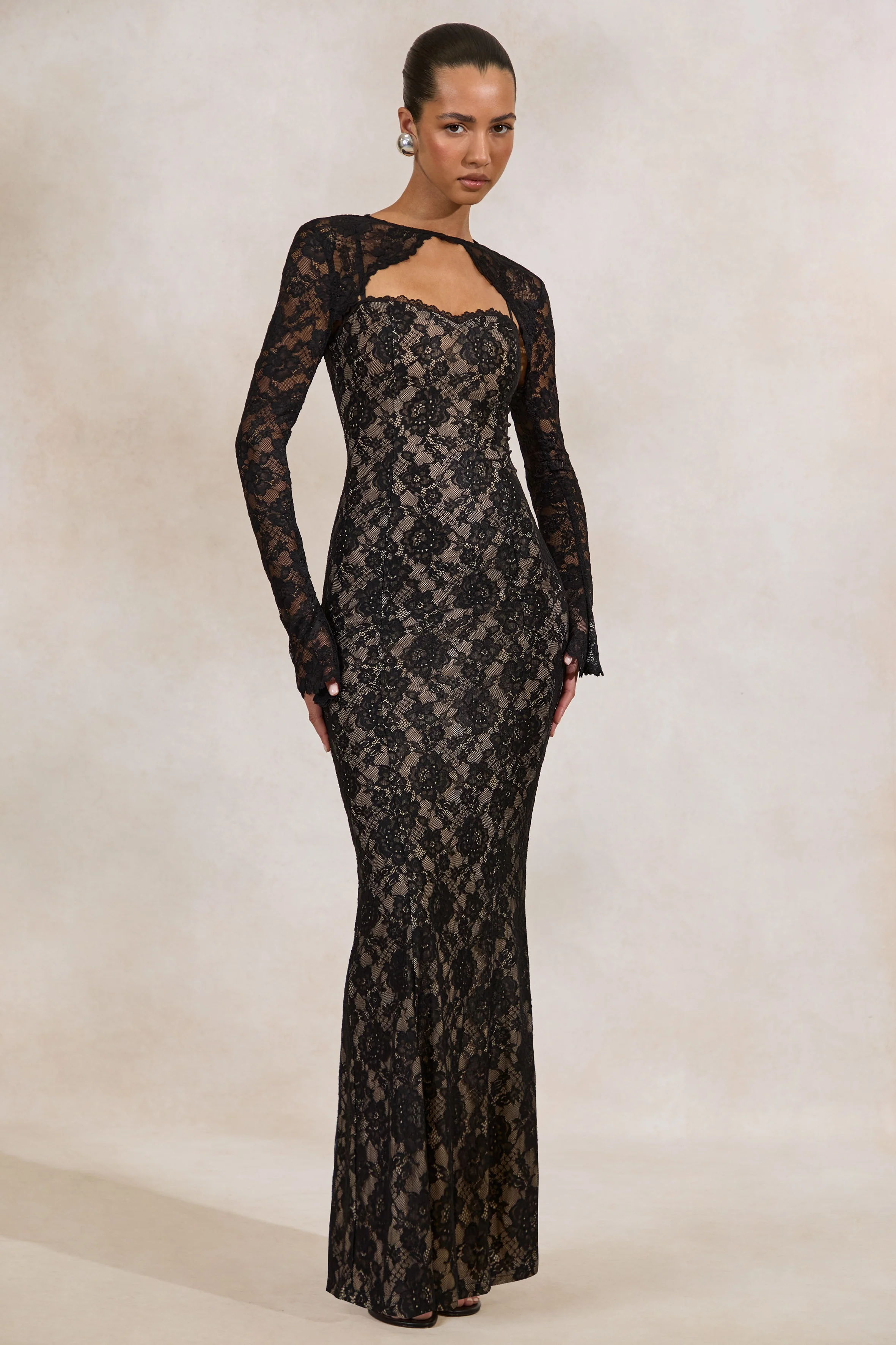 Mirellia | Black Lace Sweetheart-Neck Maxi Dress - Image 6