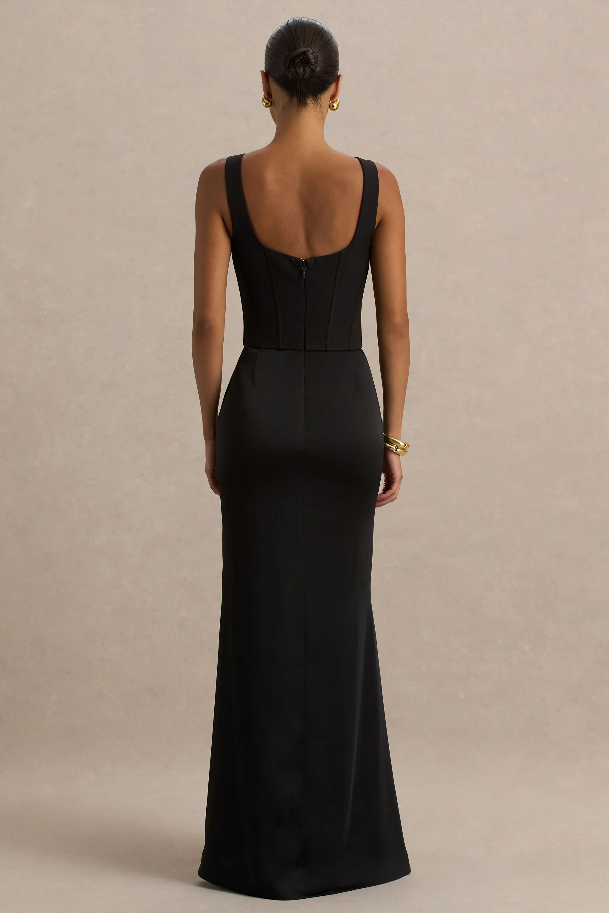 Morgan | Black Satin Corset Maxi Dress - Image 2
