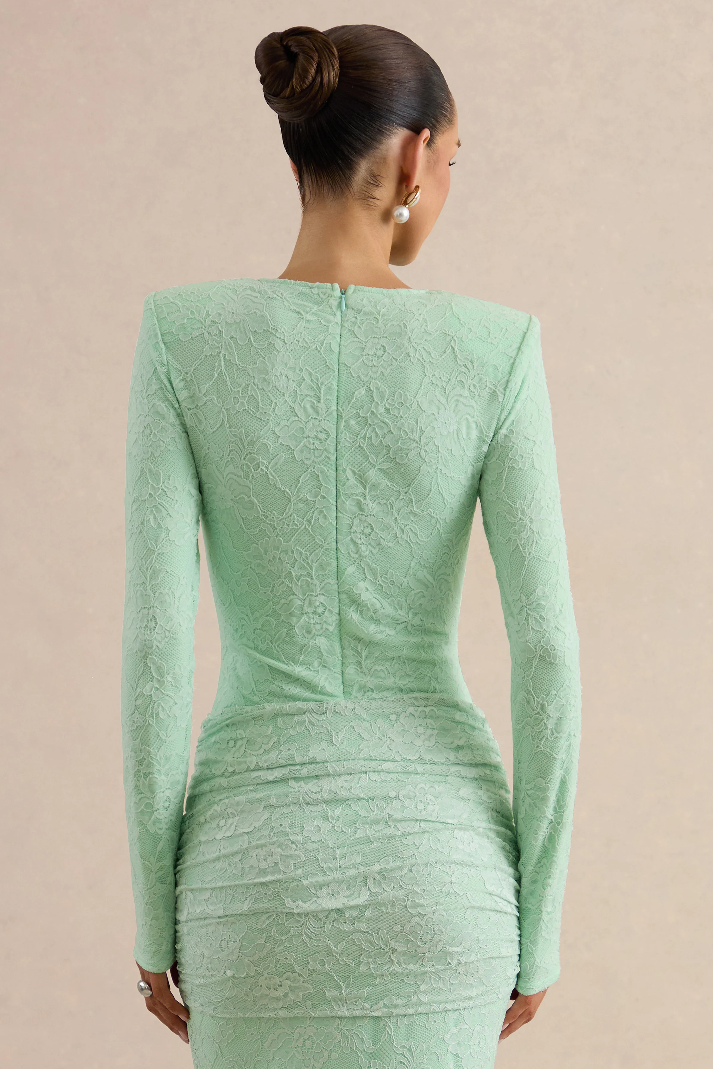 Nessia | Mint Lace Round-Neck Bodysuit With Long-Sleeves - Image 2
