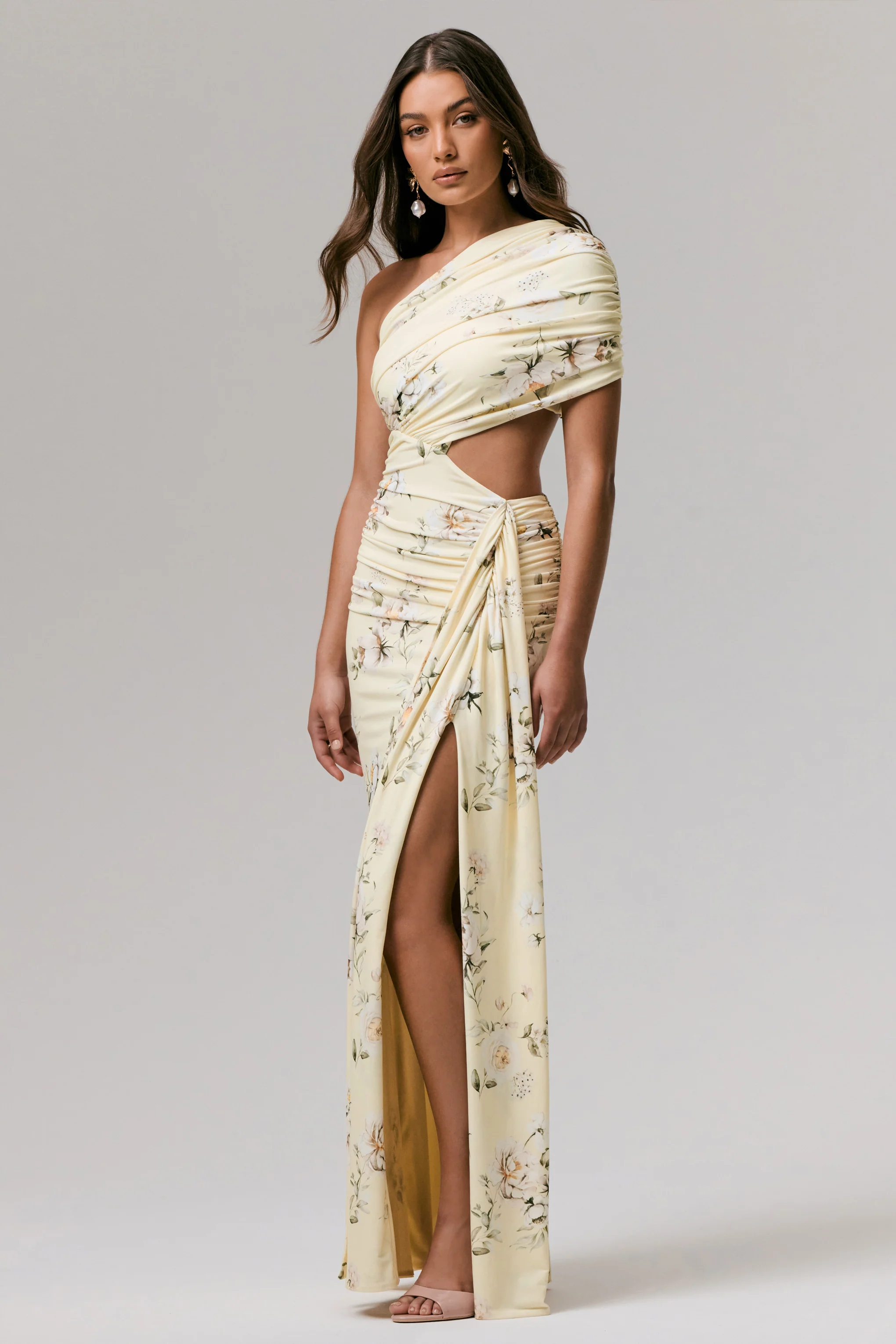 Overload | Lemon Print Asymmetric Wrap Split Maxi Dress - Image 3