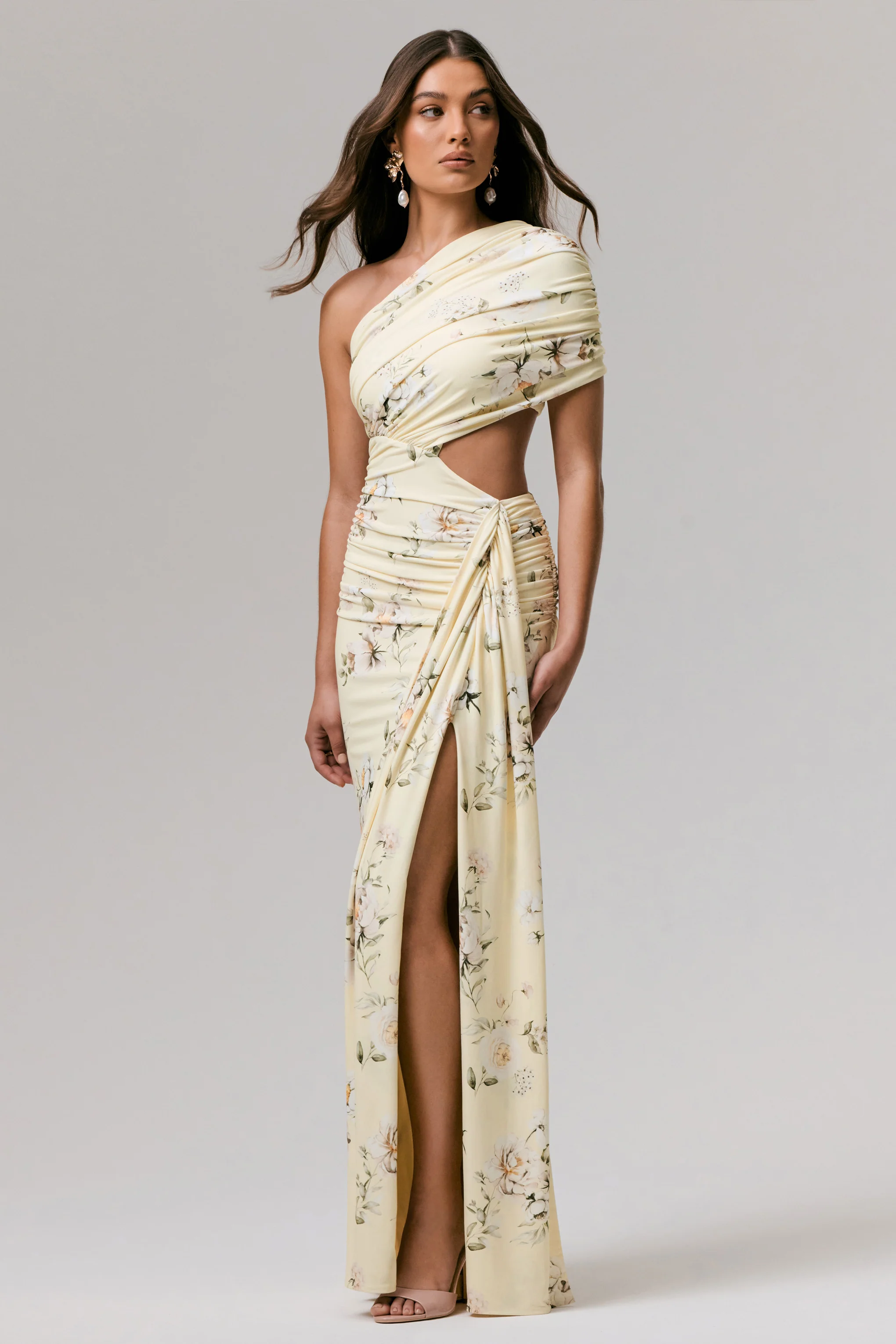 Overload | Lemon Print Asymmetric Wrap Split Maxi Dress - Image 4