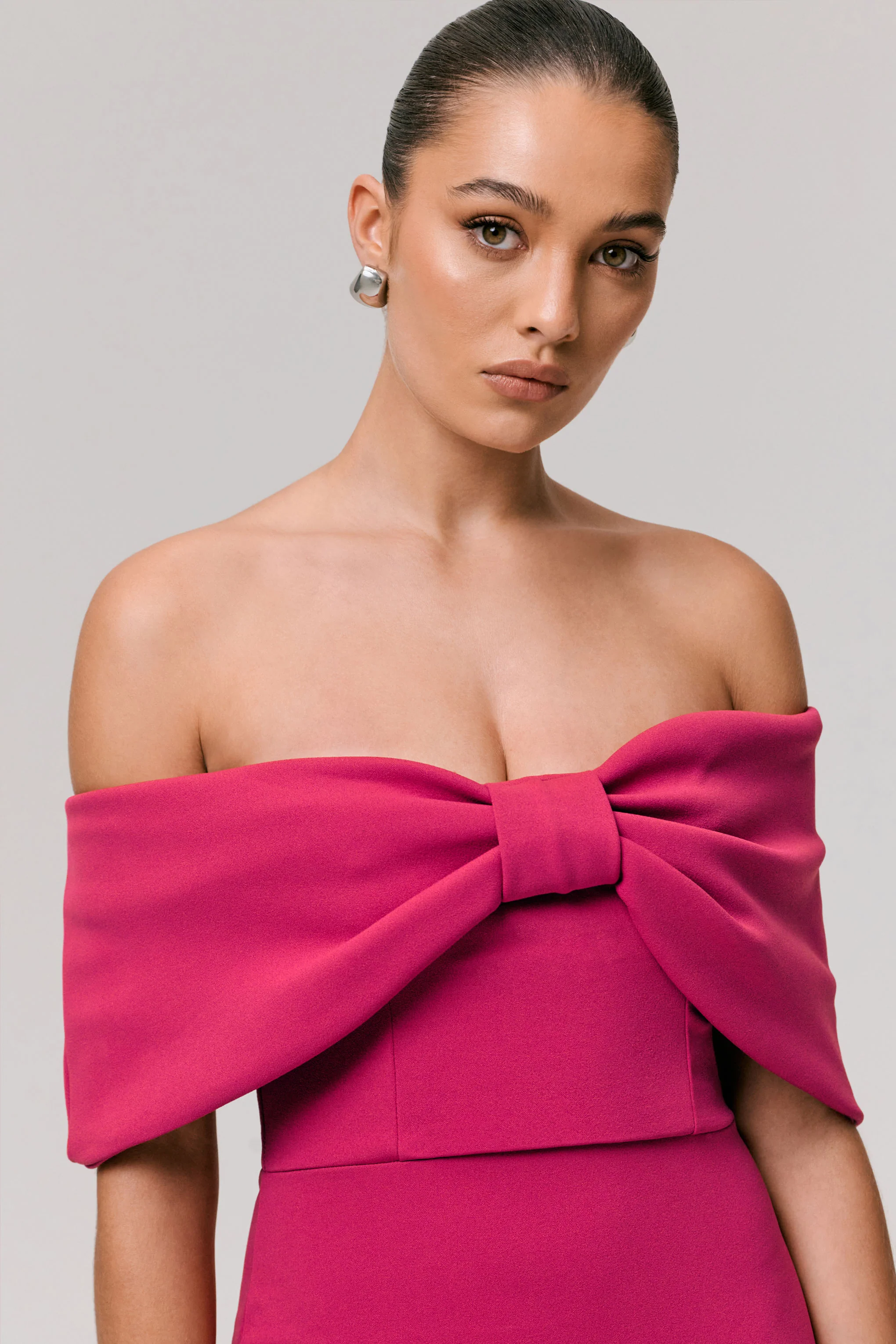 Sadie | Hot Pink Bow Bardot Mini Dress - Image 6