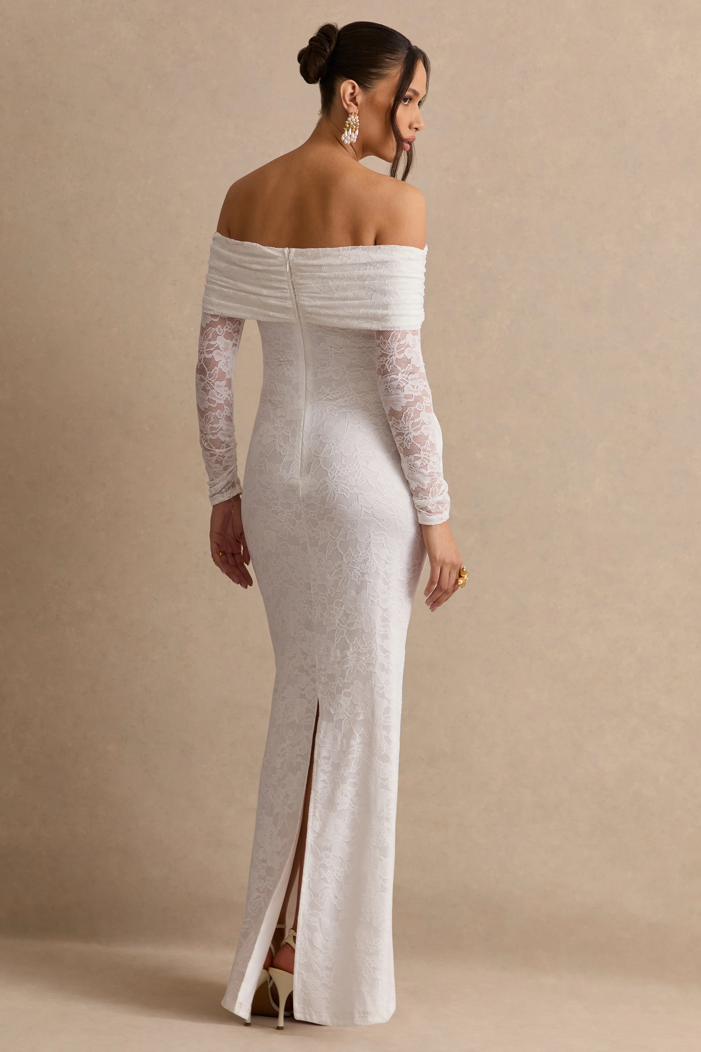 Solina | White Lace Bardot-Neck Maternity Maxi Dress With Bow Detail - Image 2