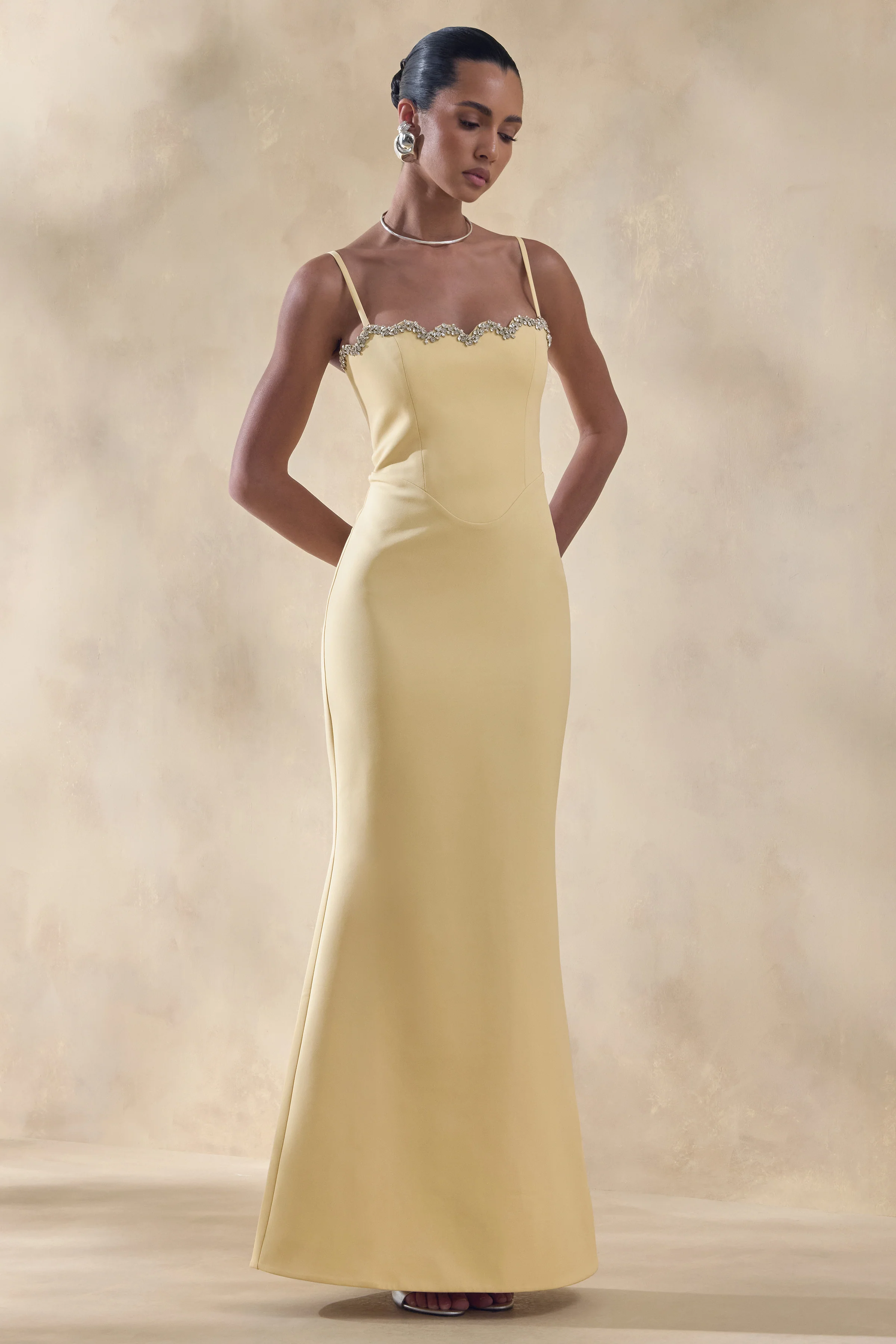 Story | Lemon Scalloped Sweetheart-Neck Maxi Dress With Embellished-Detailing - Image 6
