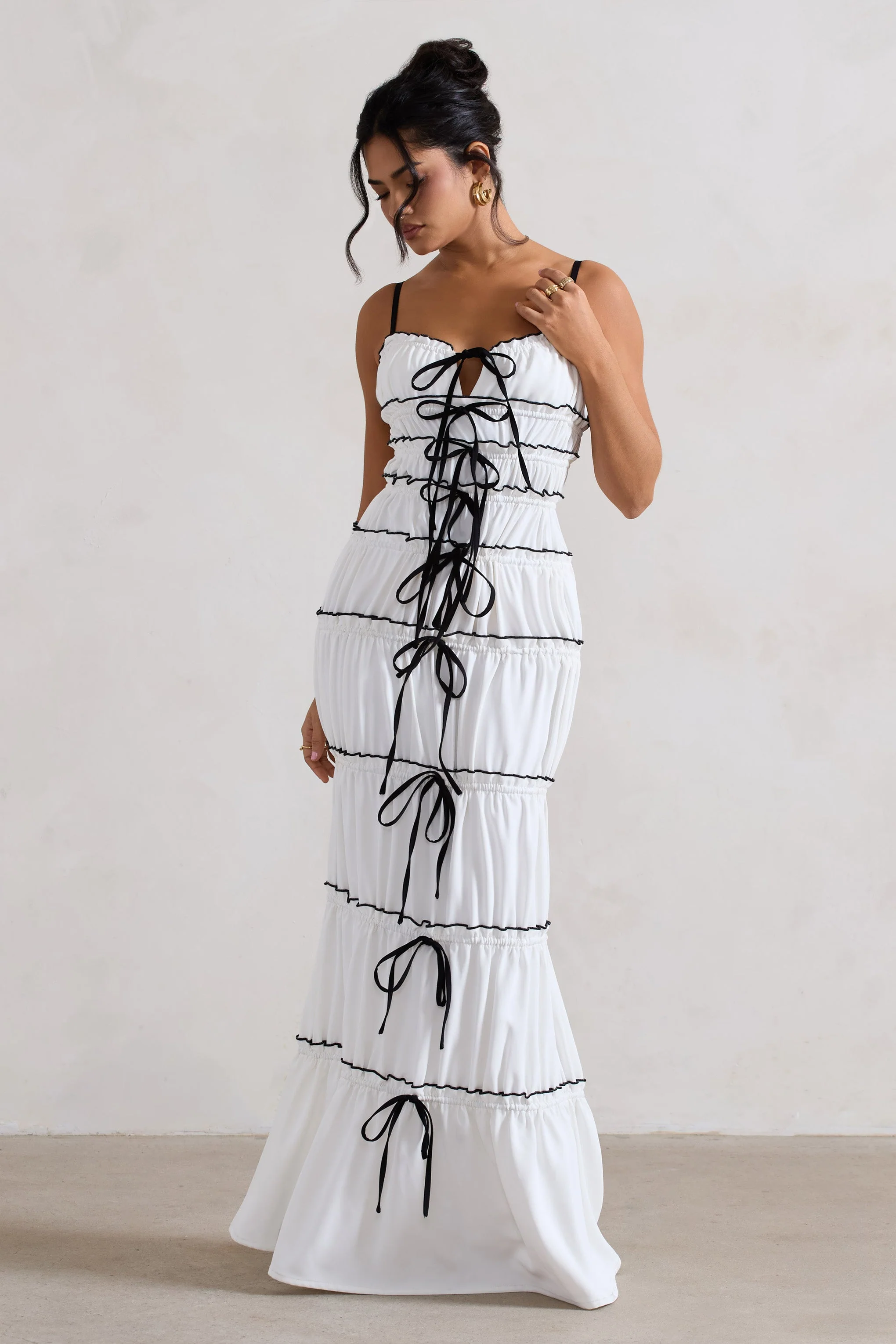 Summer Breeze | White Strappy Gathered Tiered Maxi Dress - Image 10