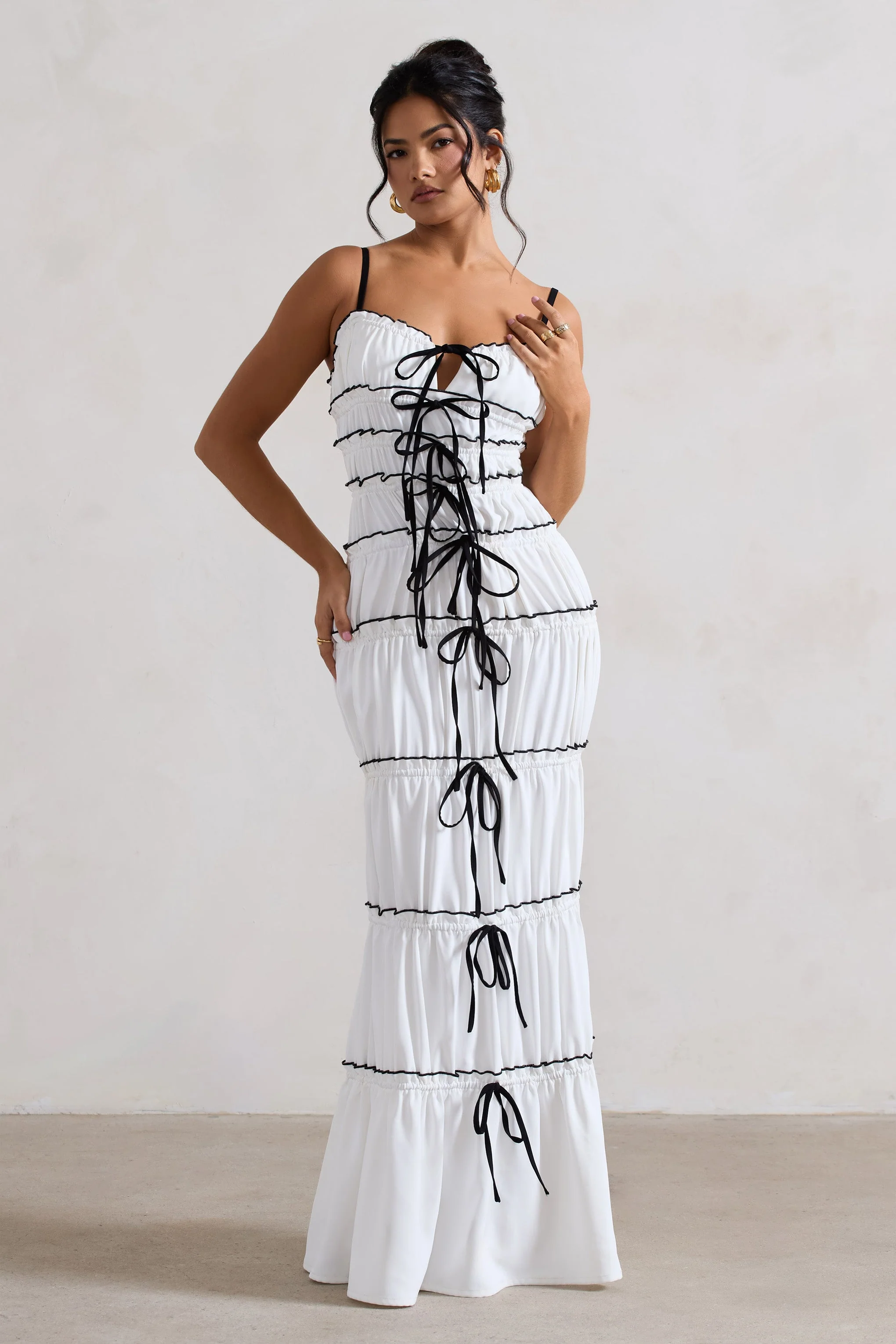 Summer Breeze | White Strappy Gathered Tiered Maxi Dress - Image 6