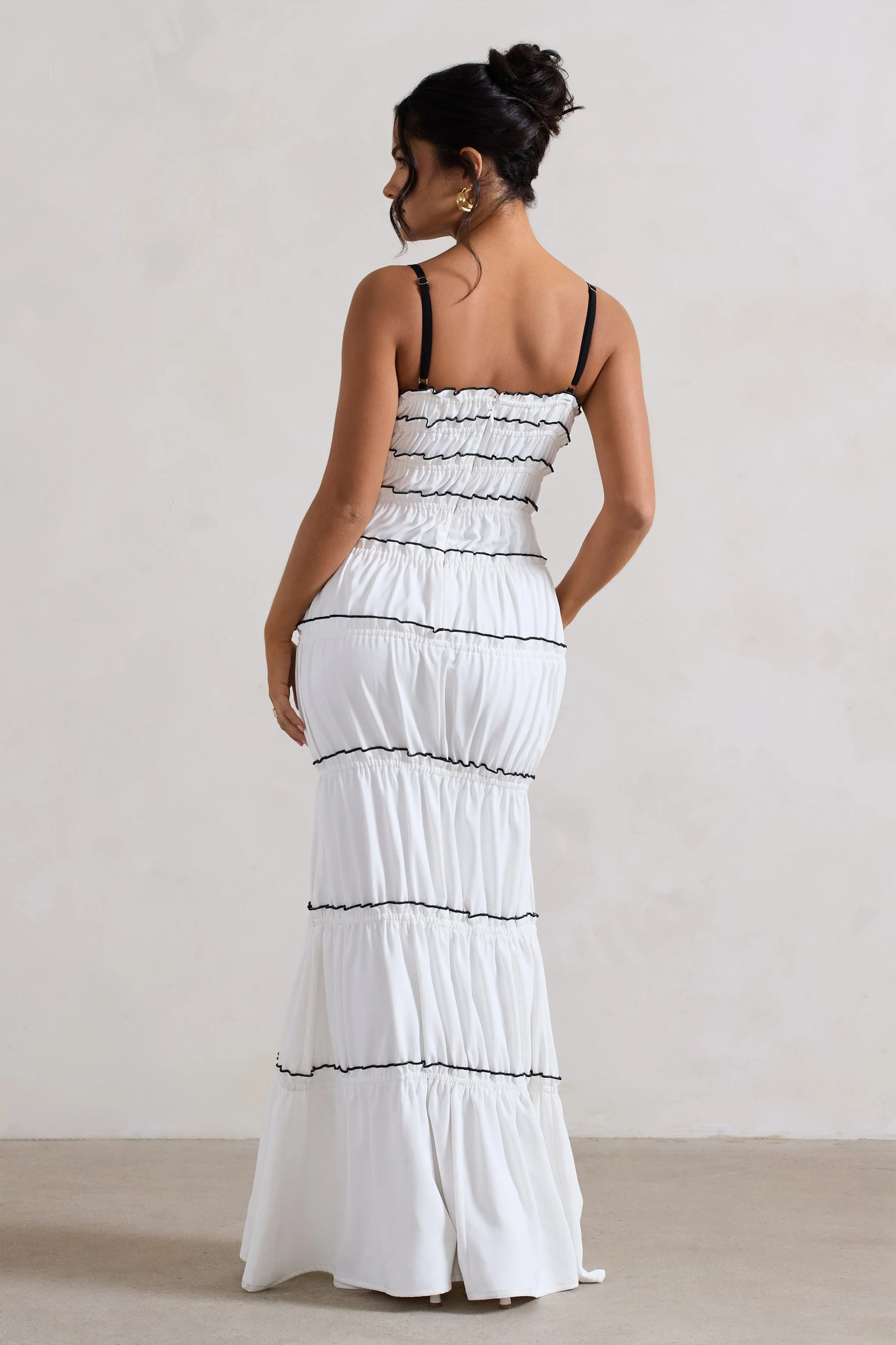 Summer Breeze | White Strappy Gathered Tiered Maxi Dress - Image 7