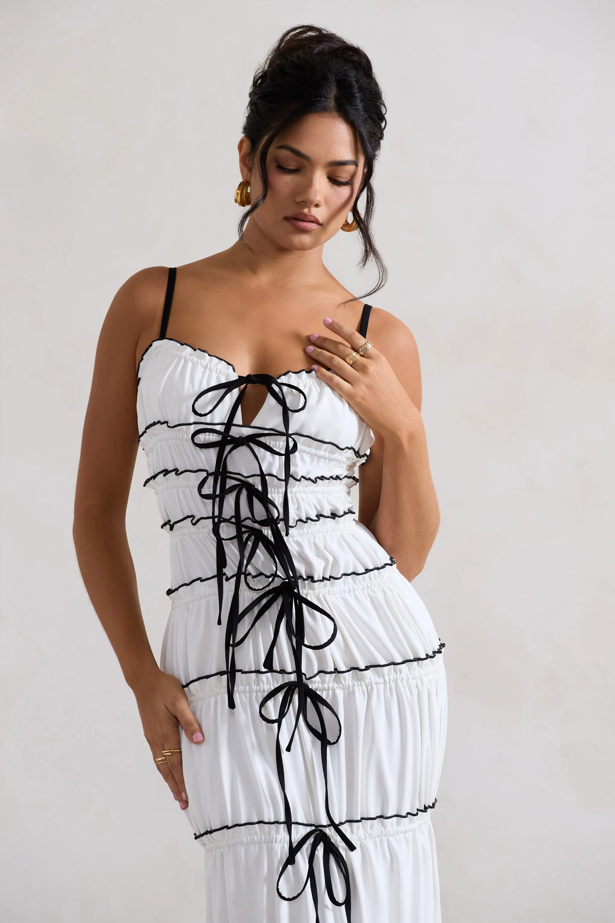 Summer Breeze | White Strappy Gathered Tiered Maxi Dress - Image 8