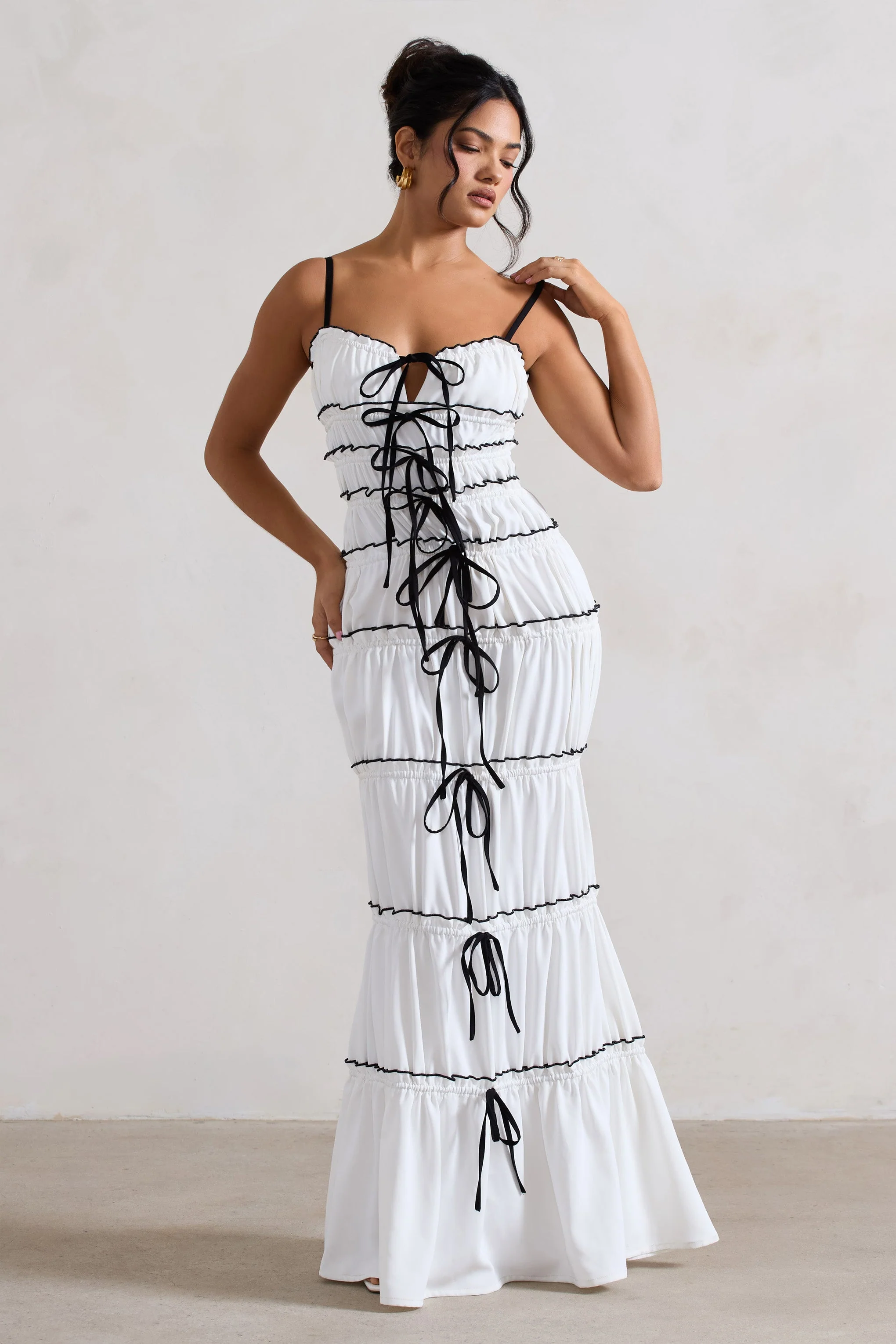 Summer Breeze | White Strappy Gathered Tiered Maxi Dress - Image 9
