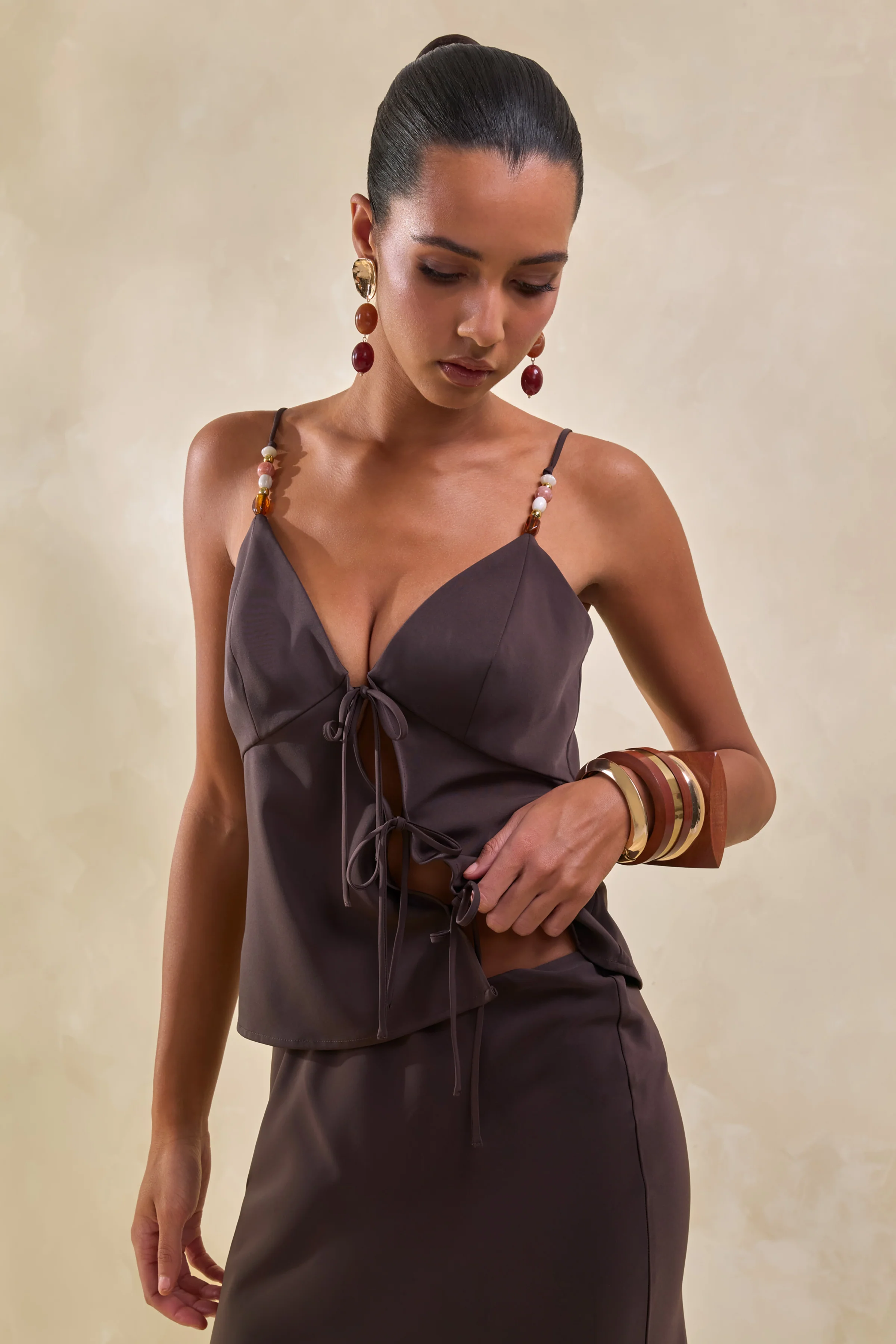 Sybella | Dark Brown Satin Maxi Skirt - Image 4