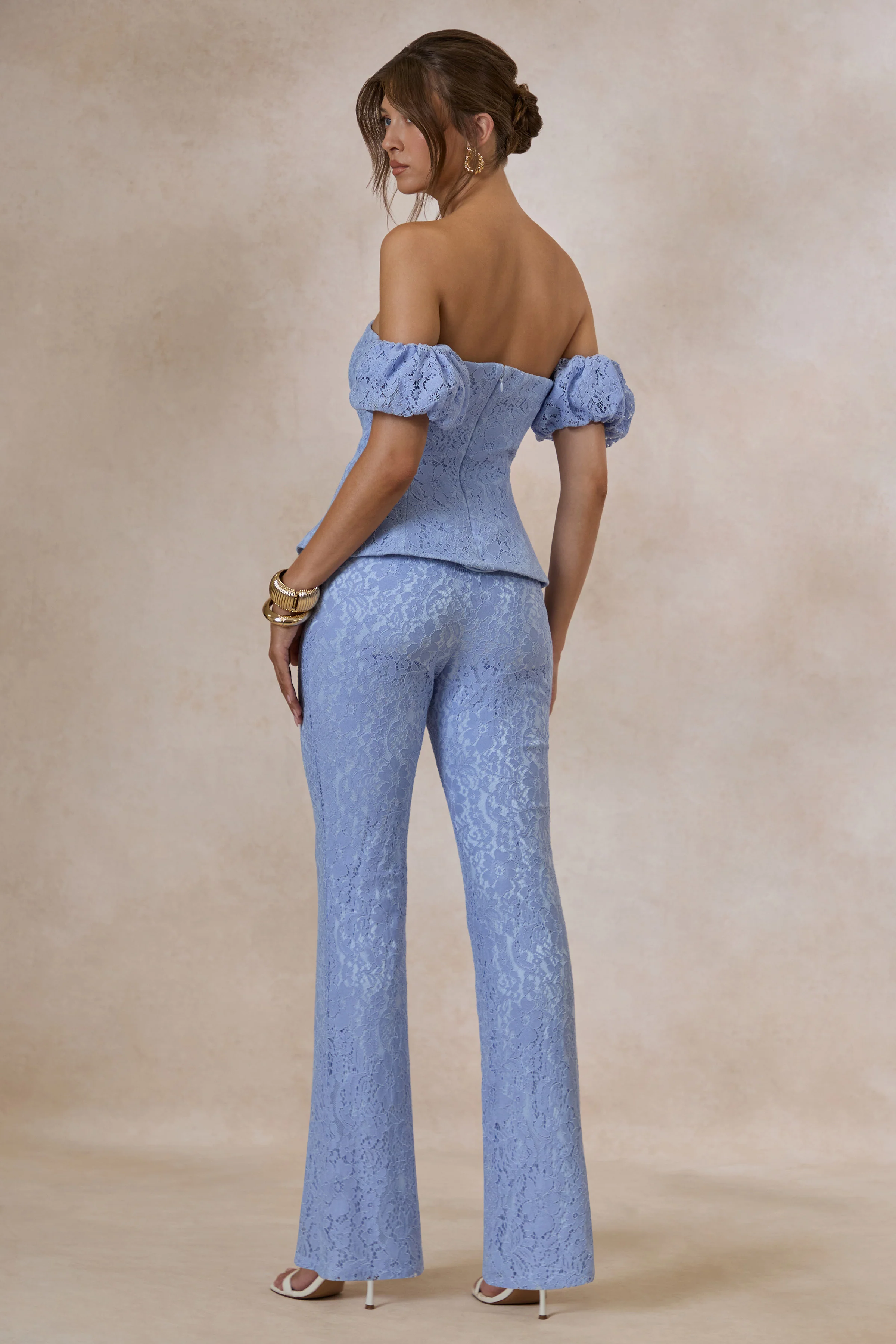 Tessara | Powder Blue Lace Tailored-Trouser - Image 2