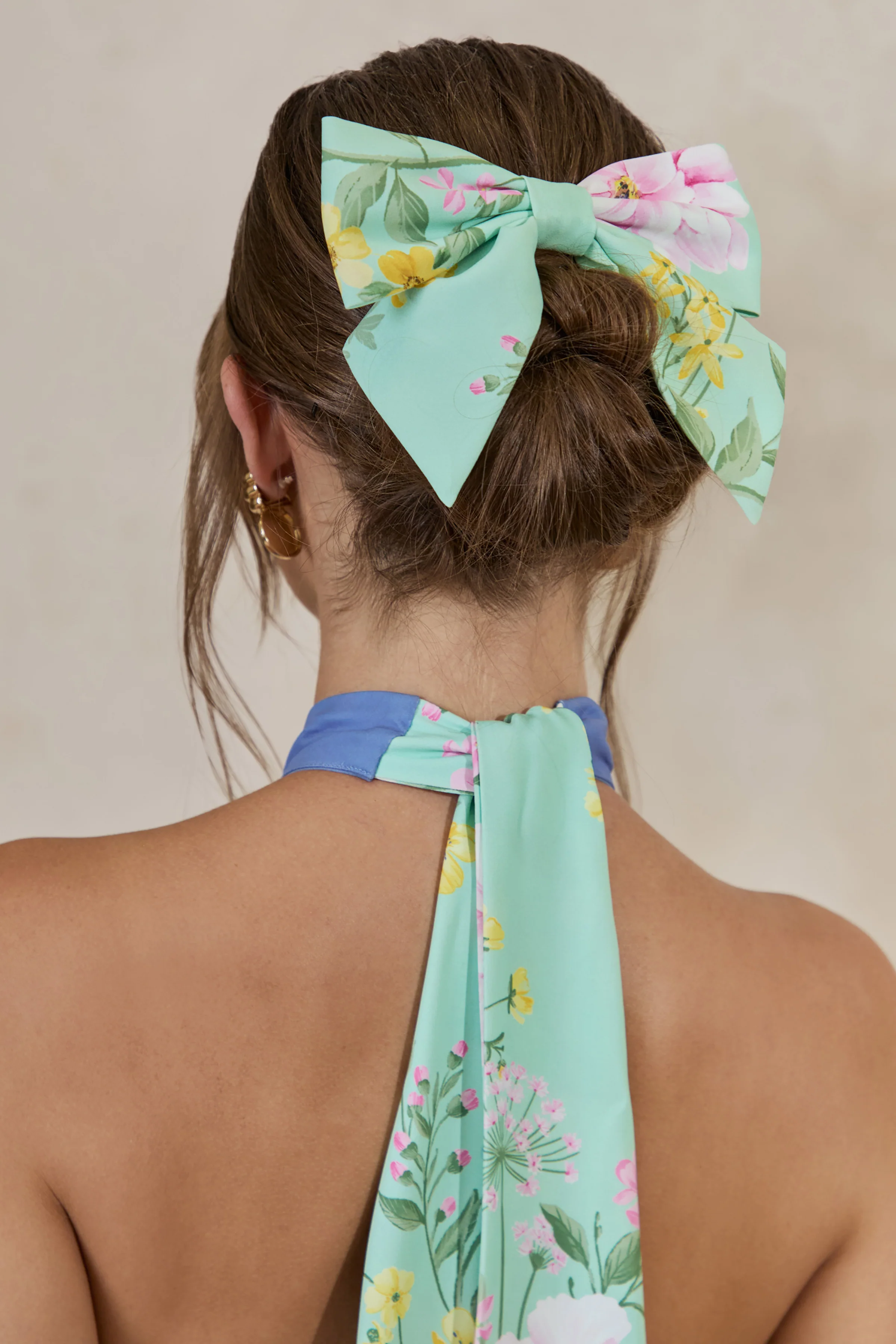 Tullia | Mint Floral Print Hair Bow - Image 4