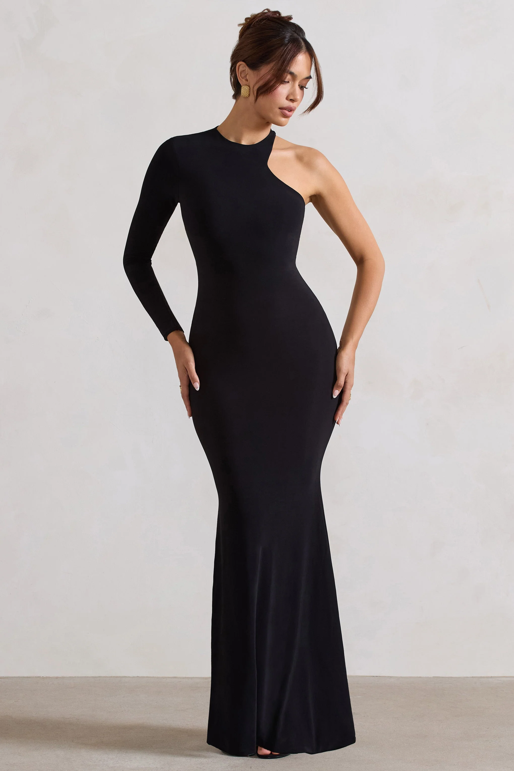 Tyra | Black Asymmetric Neck Cut Out Maxi Dress With Open Back Detail - Image 10