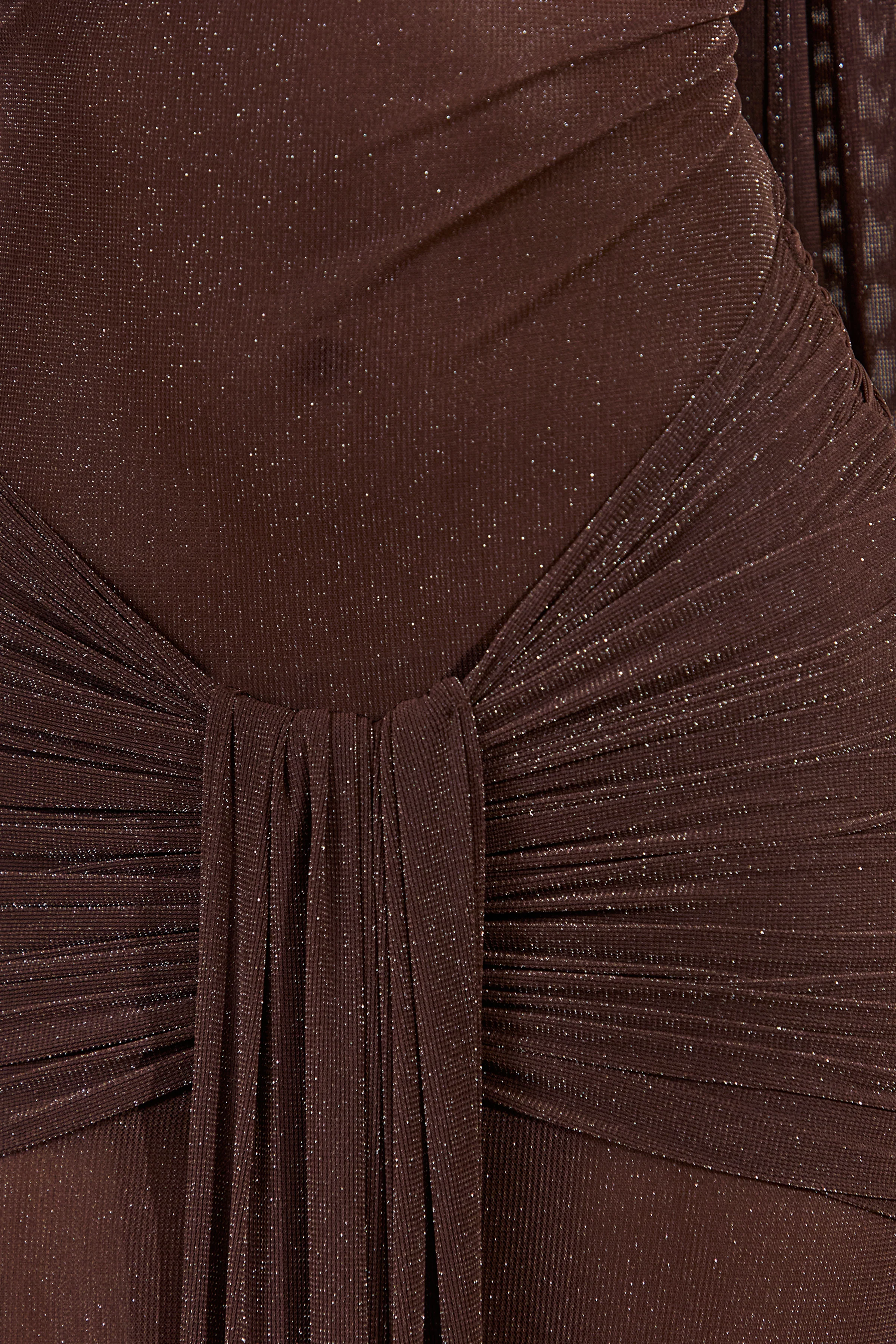 Ursa | Brown Bandeau-Neck Maxi Dress With Scarf Detail And Gathered Detailing - Image 5