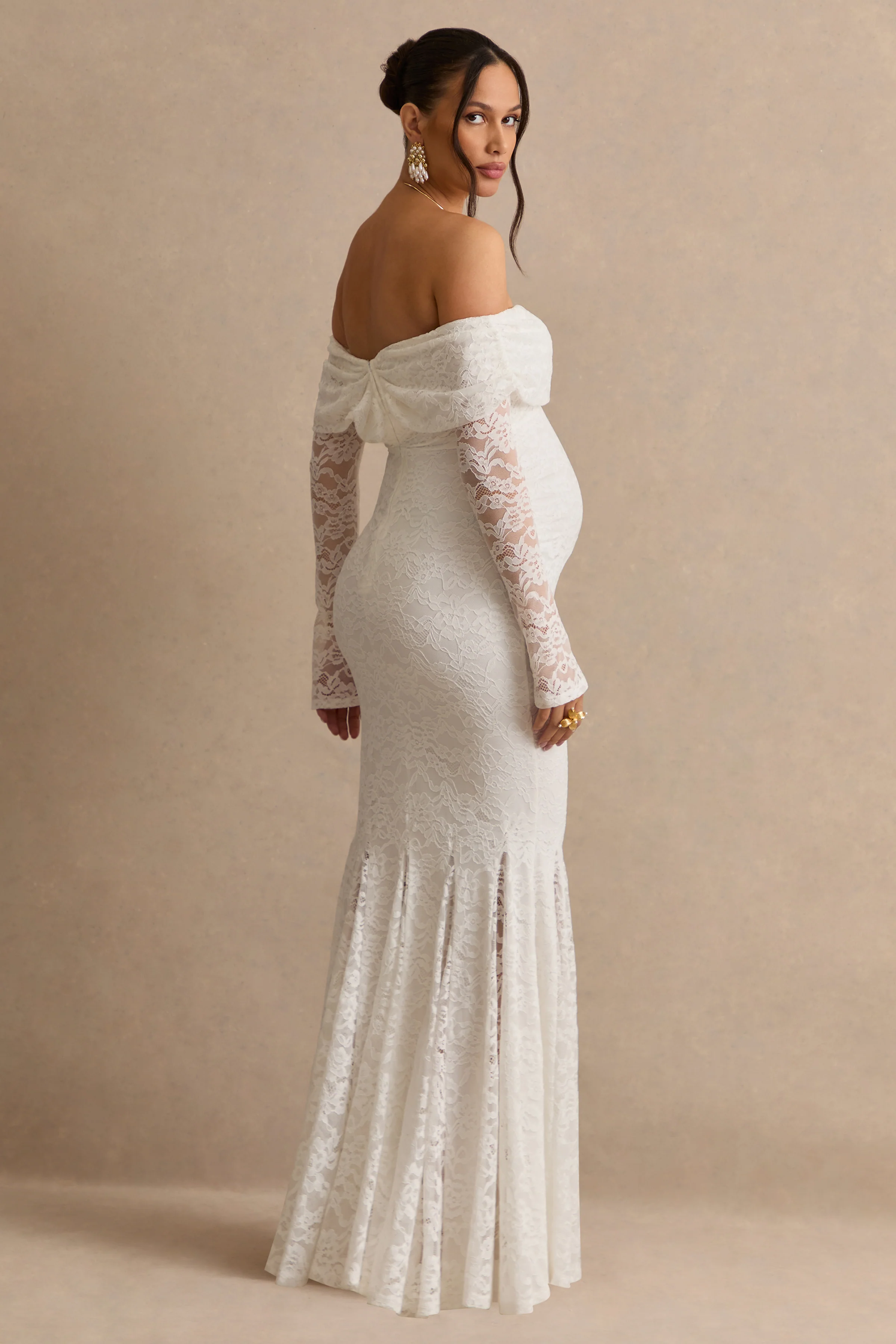 Valleria | White Lace Bardot-Neck Maternity Maxi Dress - Image 2