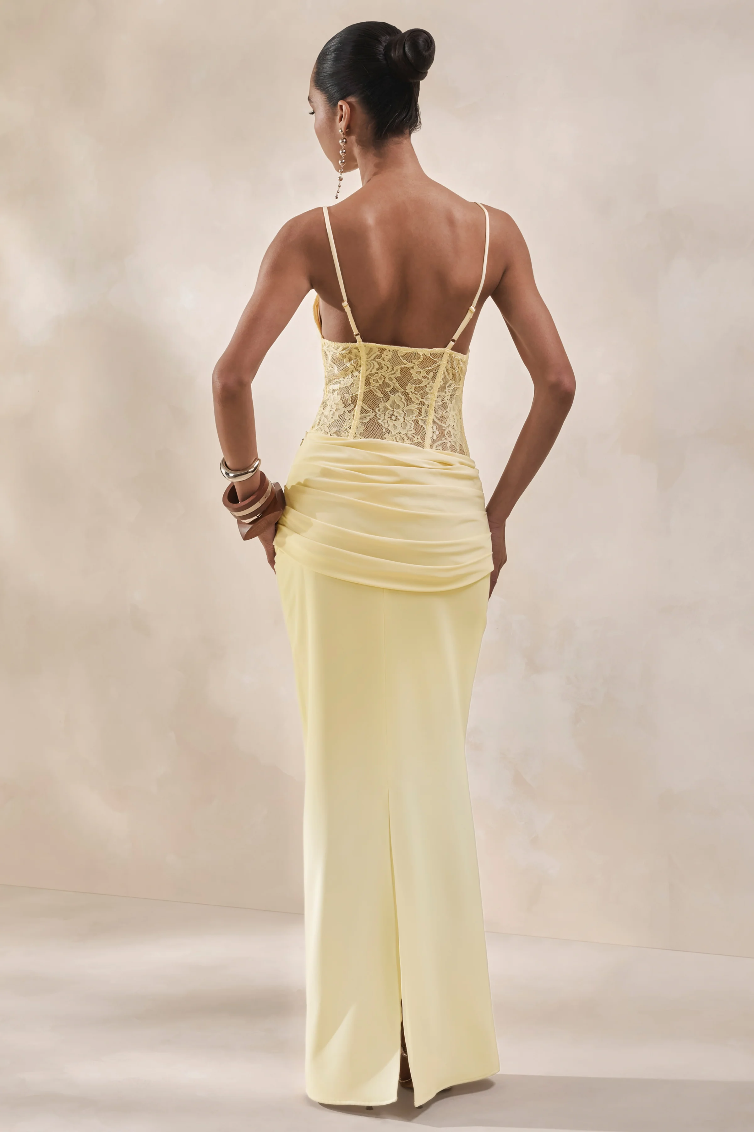 Vionne | Lemon Satin Maxi Skirt With Draped-Detailing - Image 2