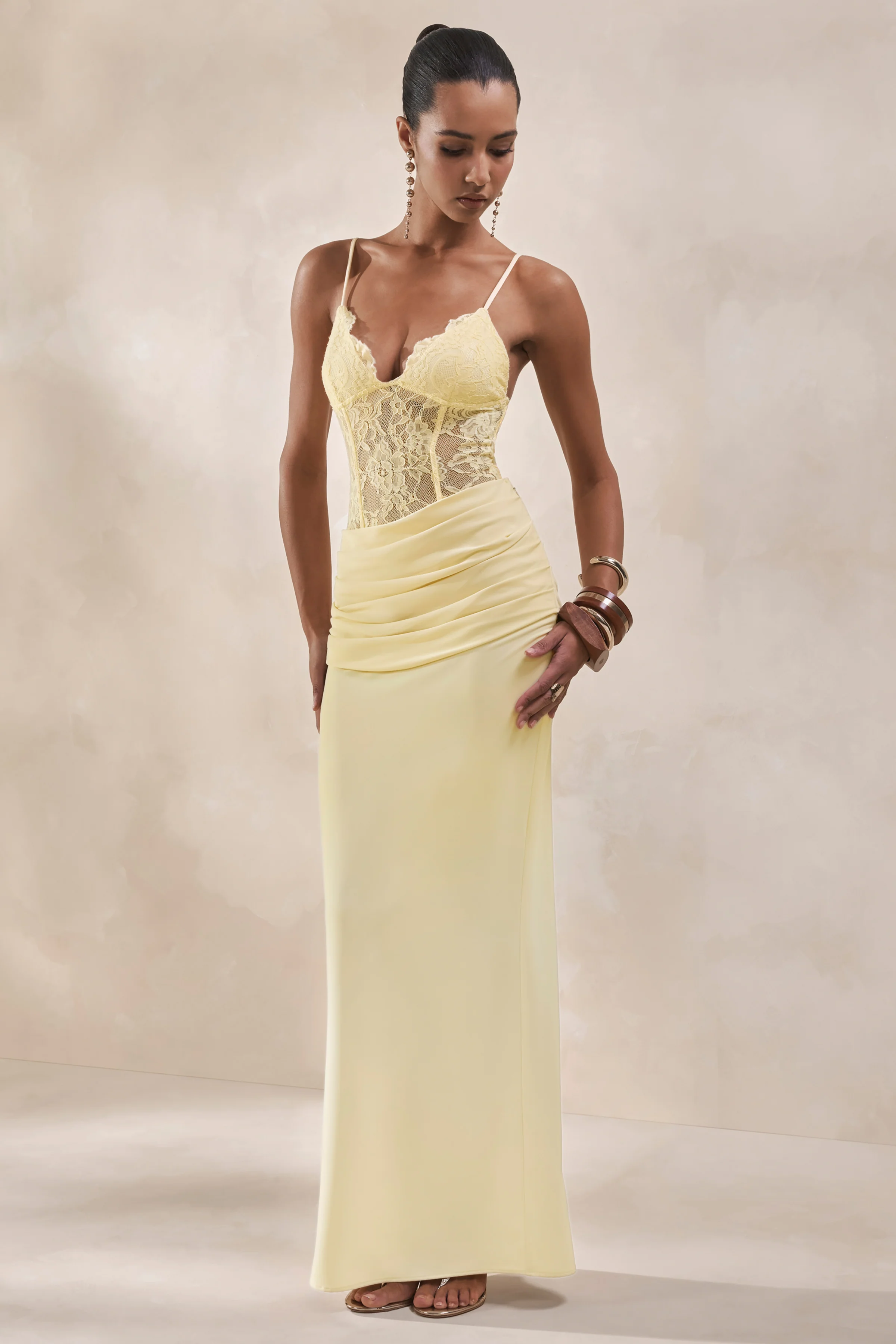 Vionne | Lemon Satin Maxi Skirt With Draped-Detailing - Image 3