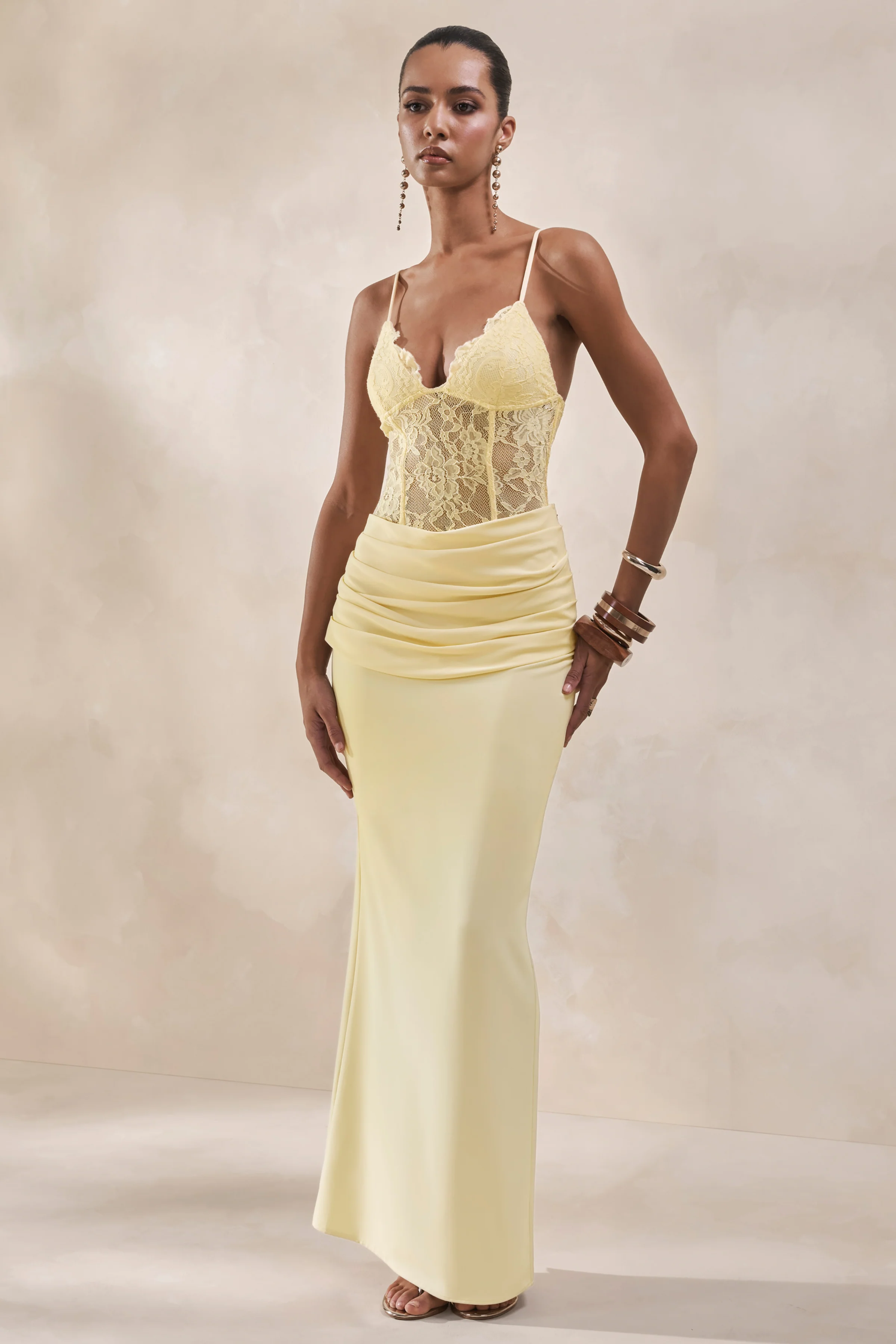 Vionne | Lemon Satin Maxi Skirt With Draped-Detailing - Image 4